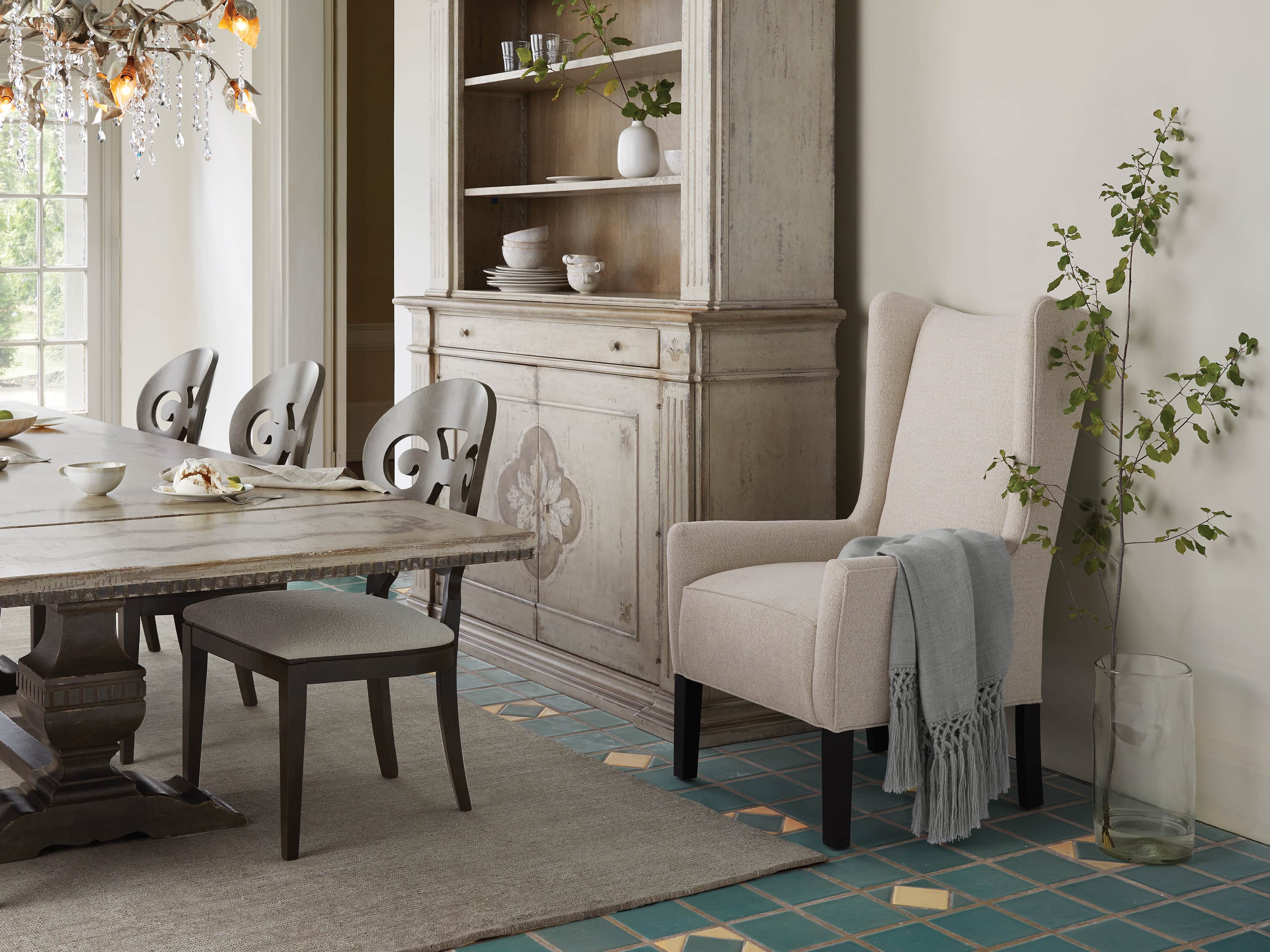 Halstead Dining Arm Chair in Cushing Frost and Black, slide 6 of 8