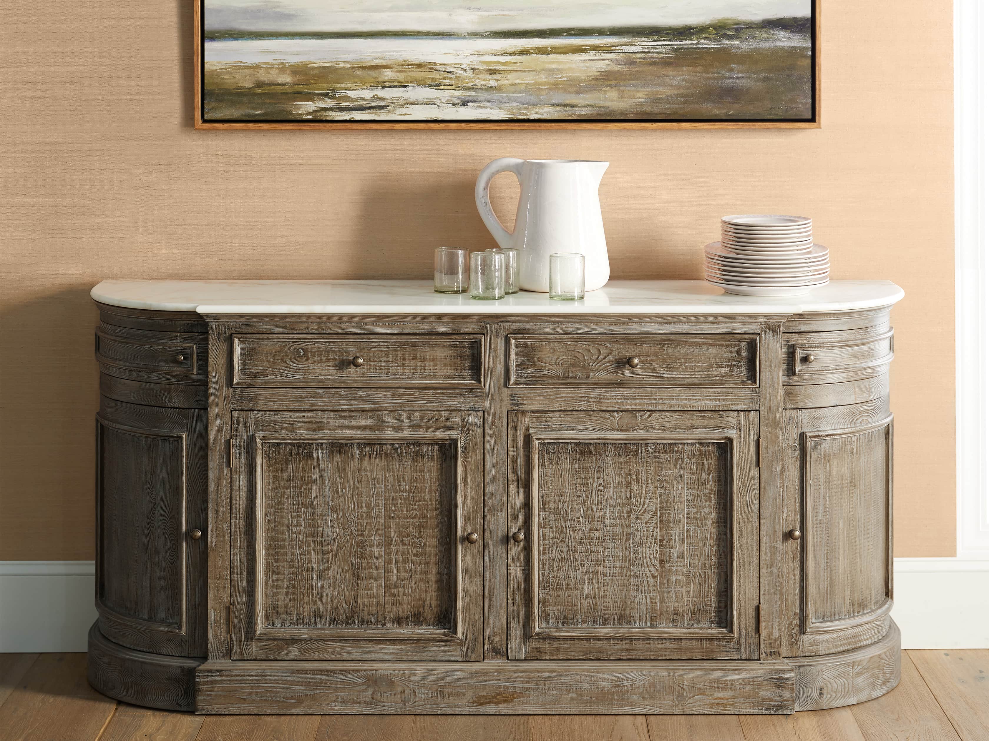 Kensington 75" Buffet with Marble Top in Earl Grey, slide 1 of 16