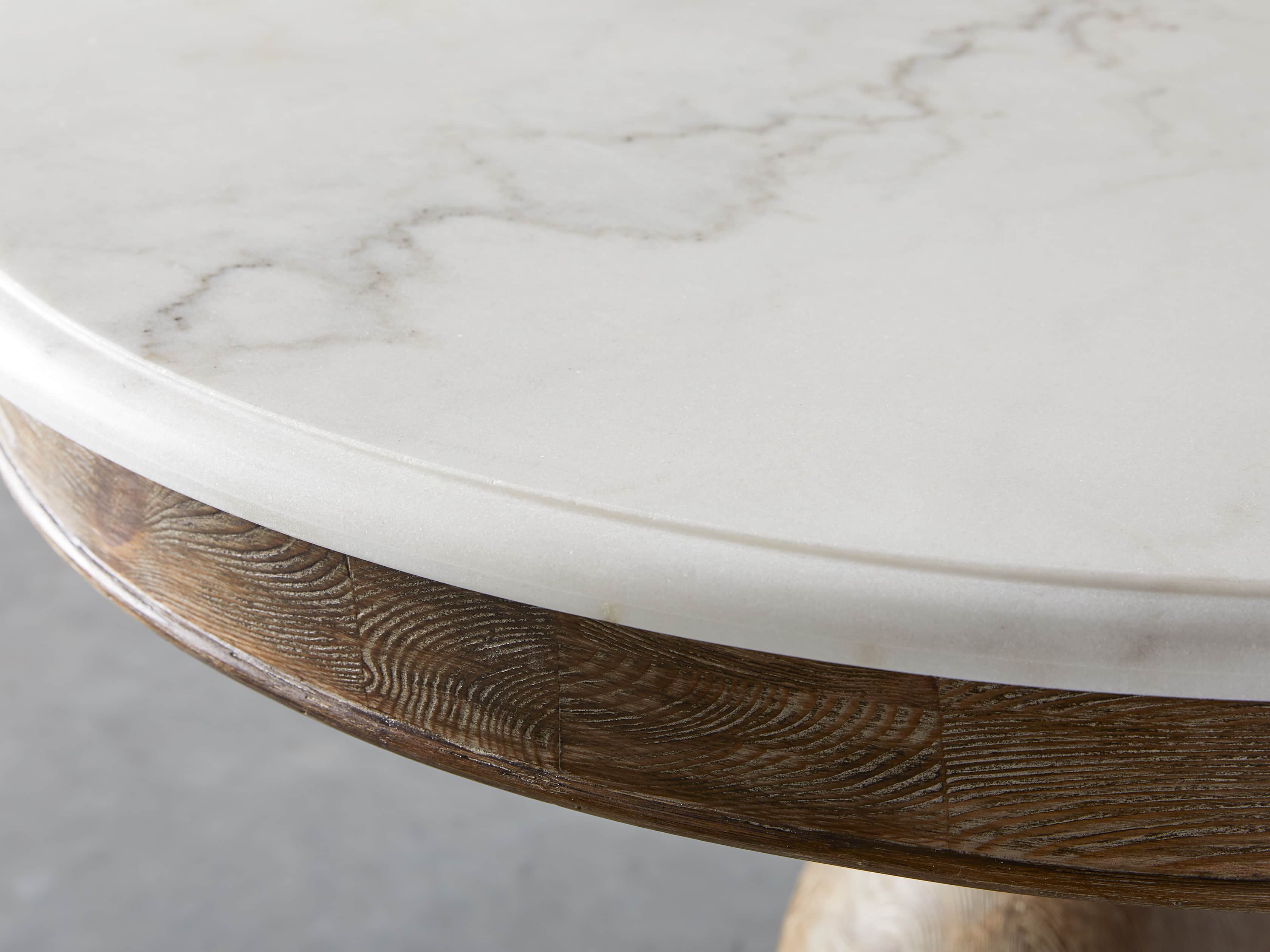 Luca 39" Round Pedestal Dining Table with White Marble Top in Bertogne Brown