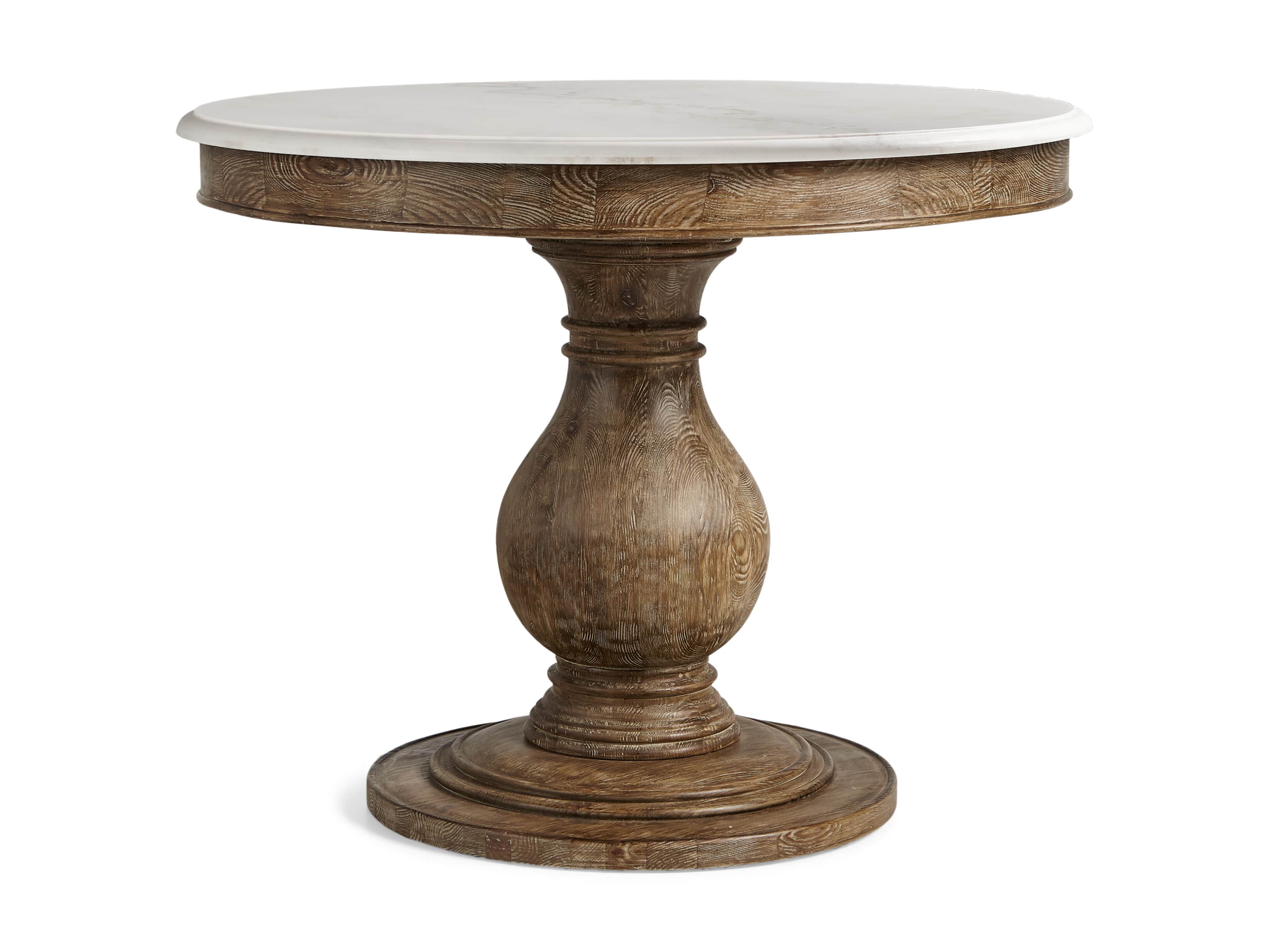 Luca 39" Round Pedestal Dining Table with White Marble Top in Bertogne Brown