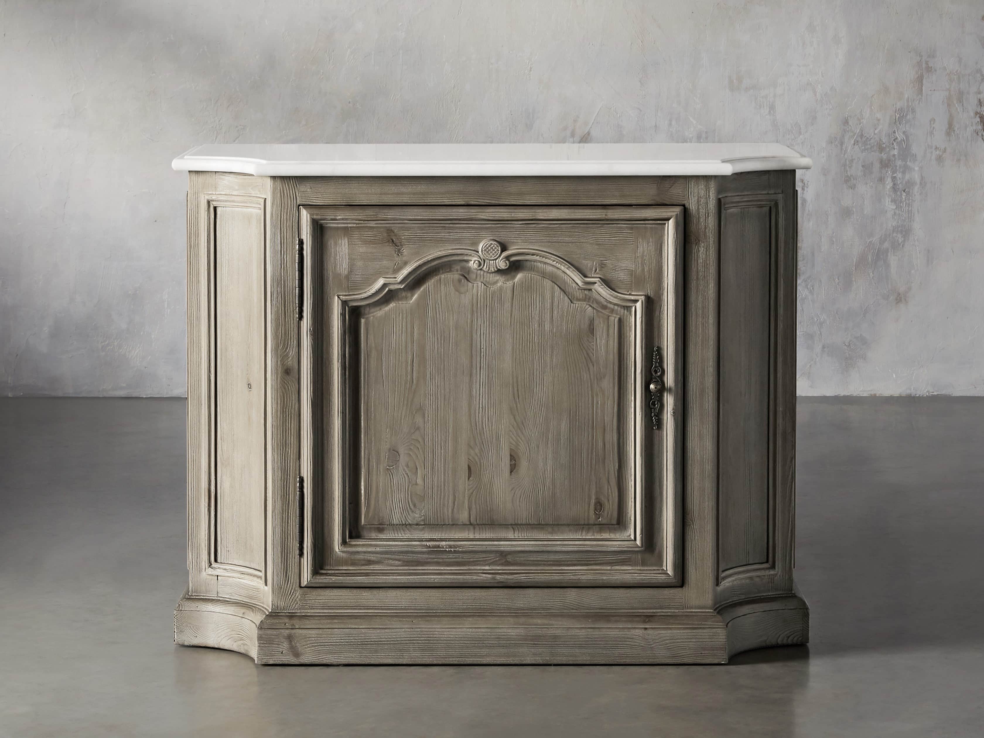 Luca Buffet with White Marble Top in Rustic Grey
