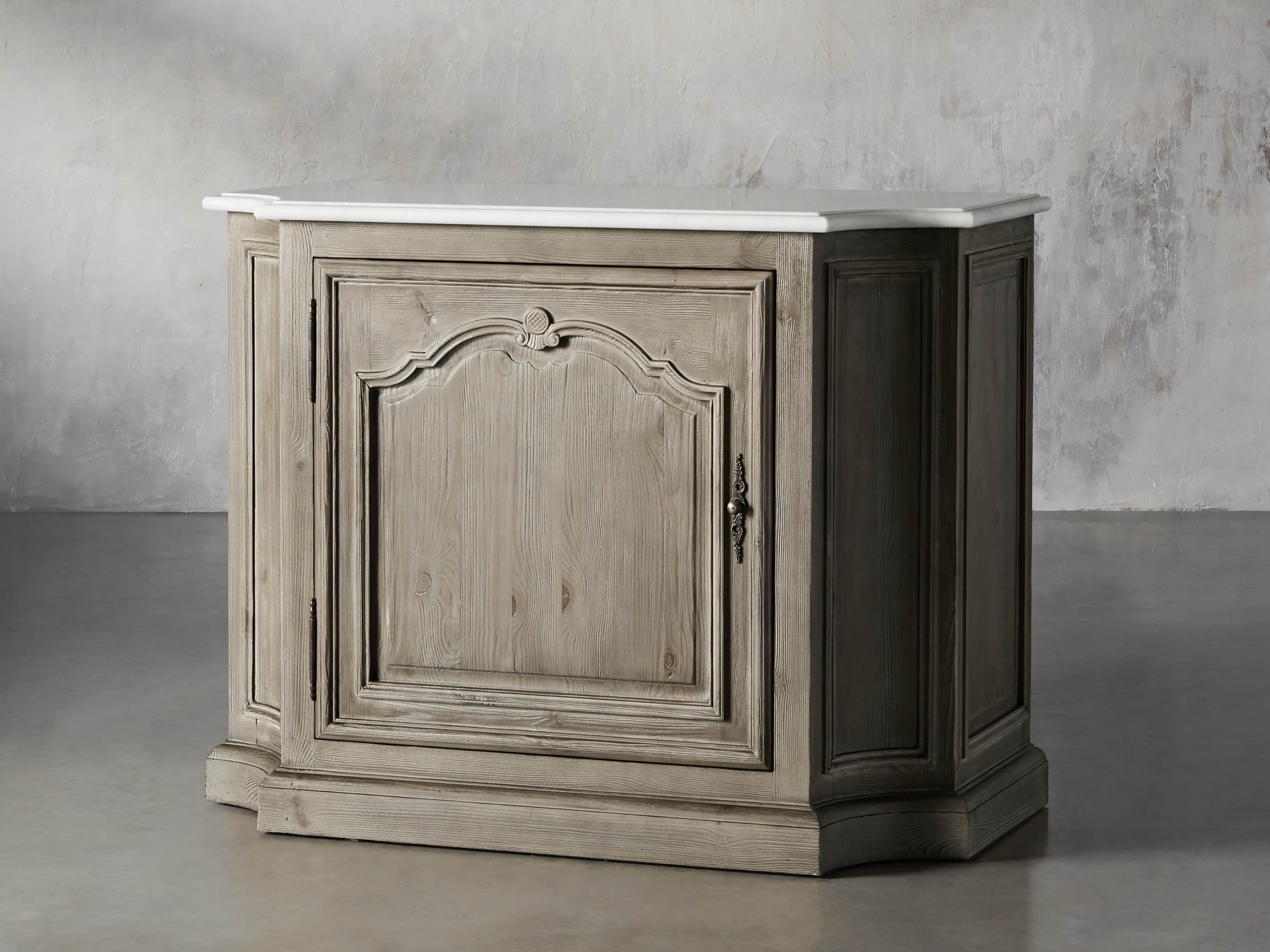 Luca Buffet with White Marble Top in Rustic Grey