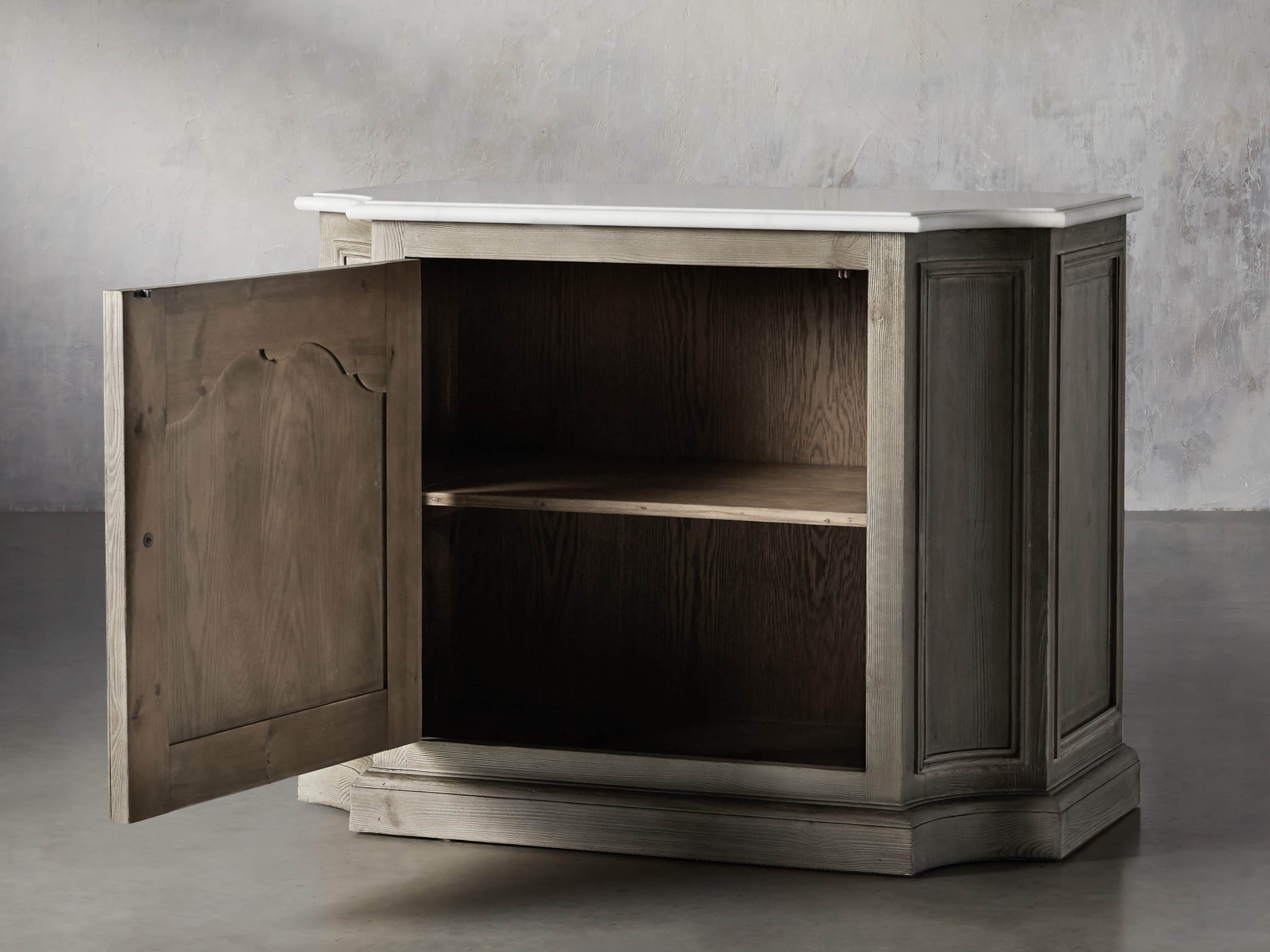 Luca Buffet with White Marble Top in Rustic Grey