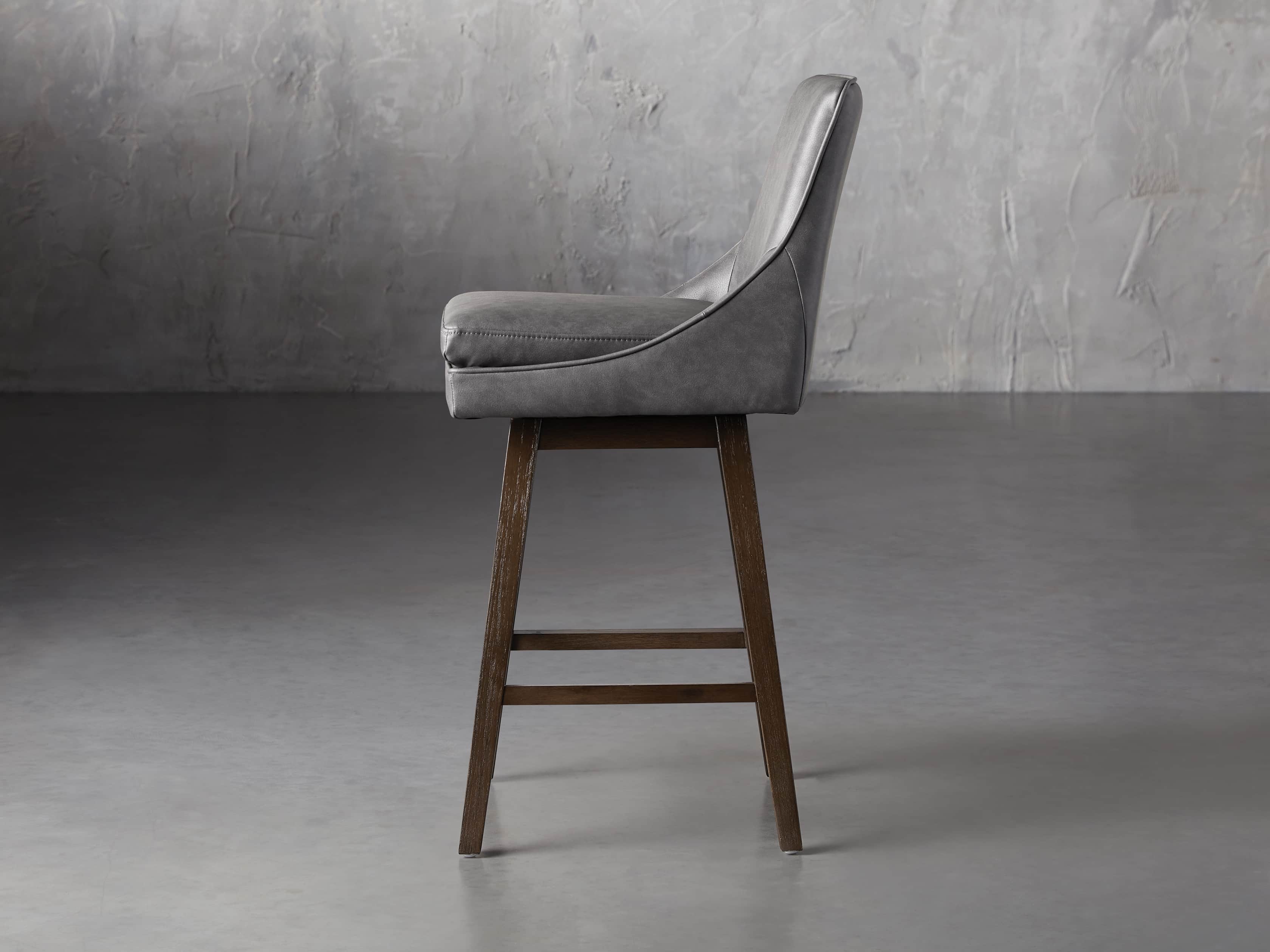 Lunden Faux Leather 19" Swivel Barstool in Faux Charcoal, slide 3 of 8