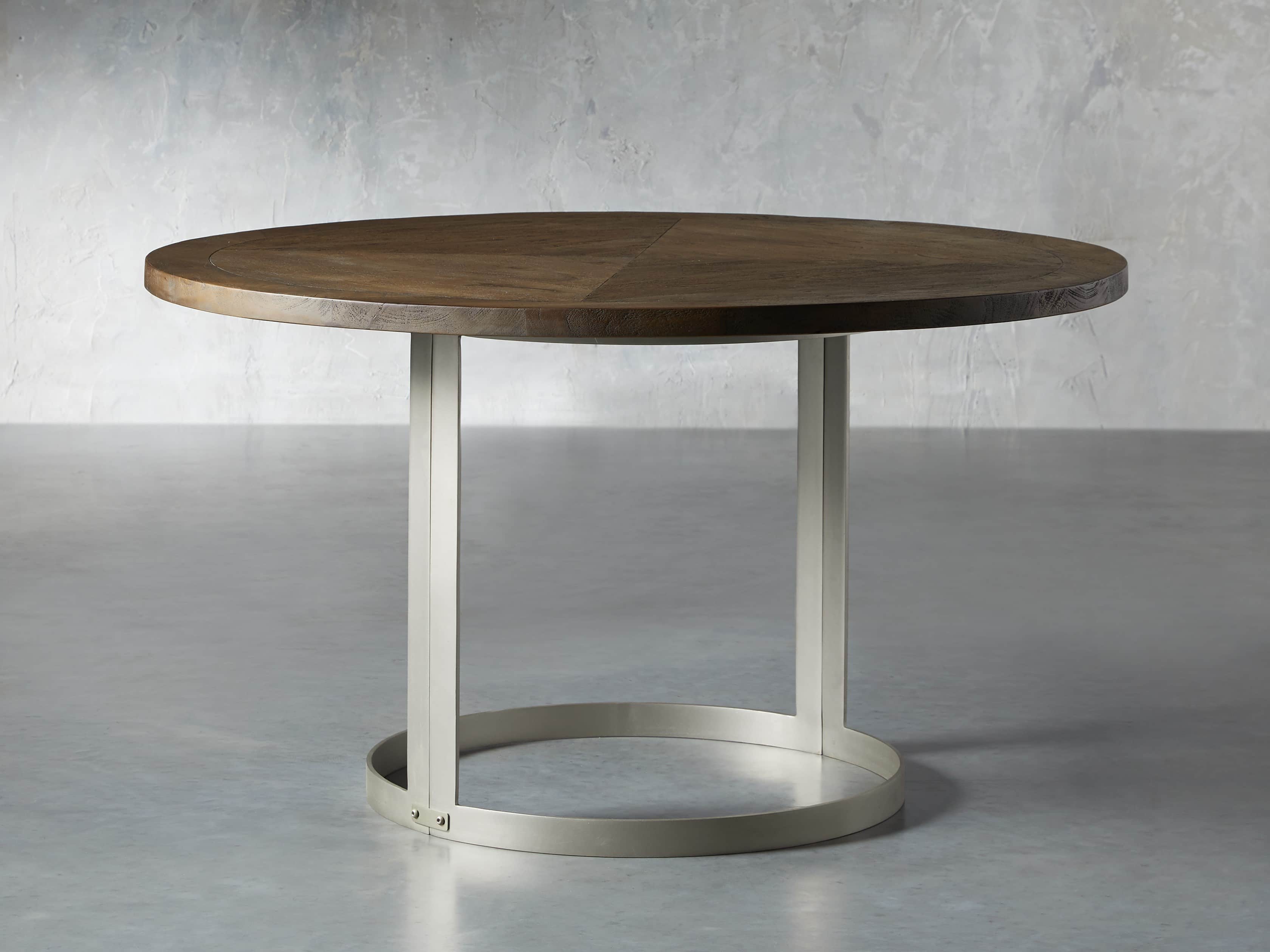 Nobelle 60" Round Weathered Mango Dining Table With Wells Base in Antique Pewter