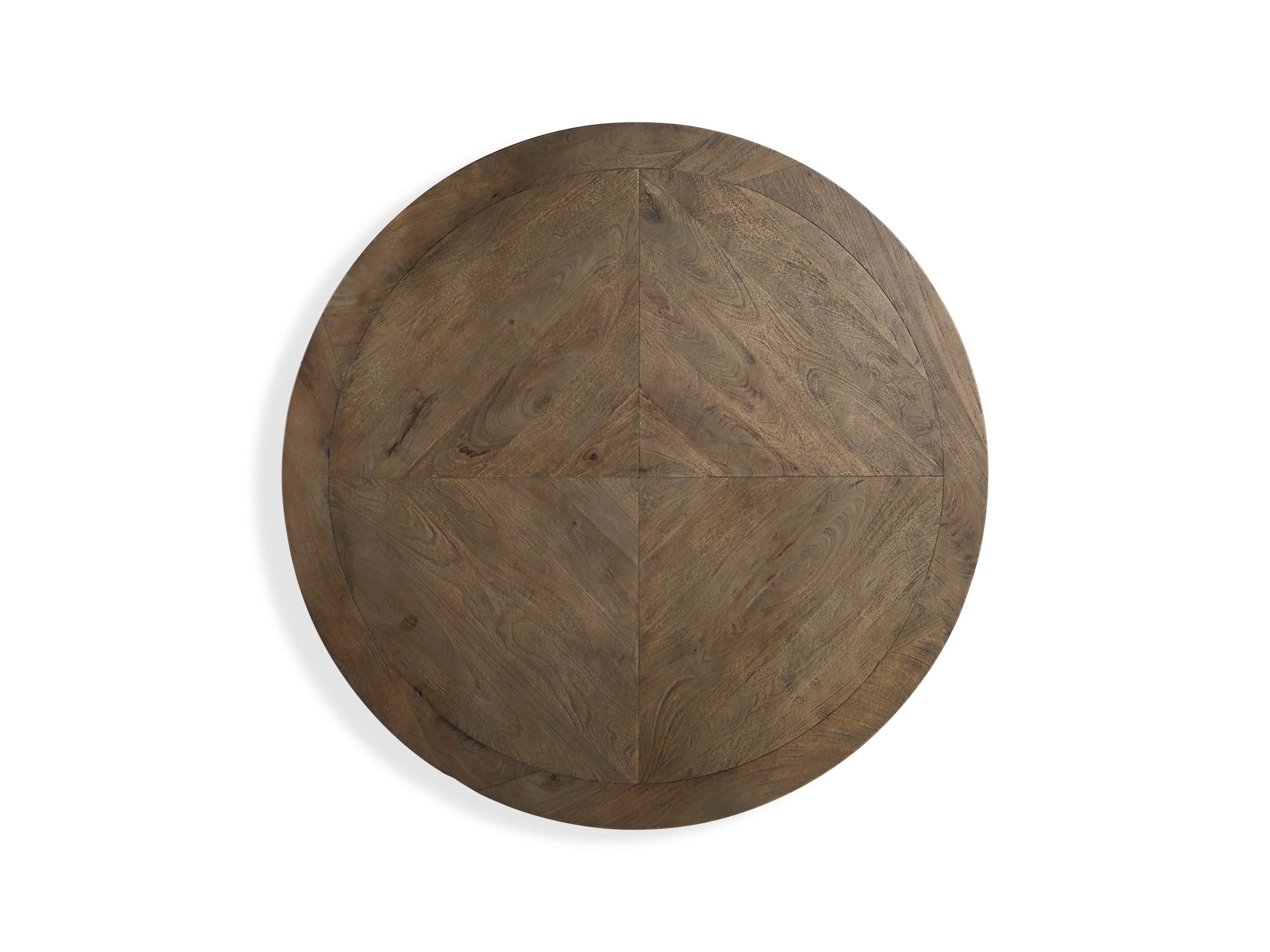 Nobelle 60" Round Weathered Mango Dining Table With Wells Base in Antique Pewter