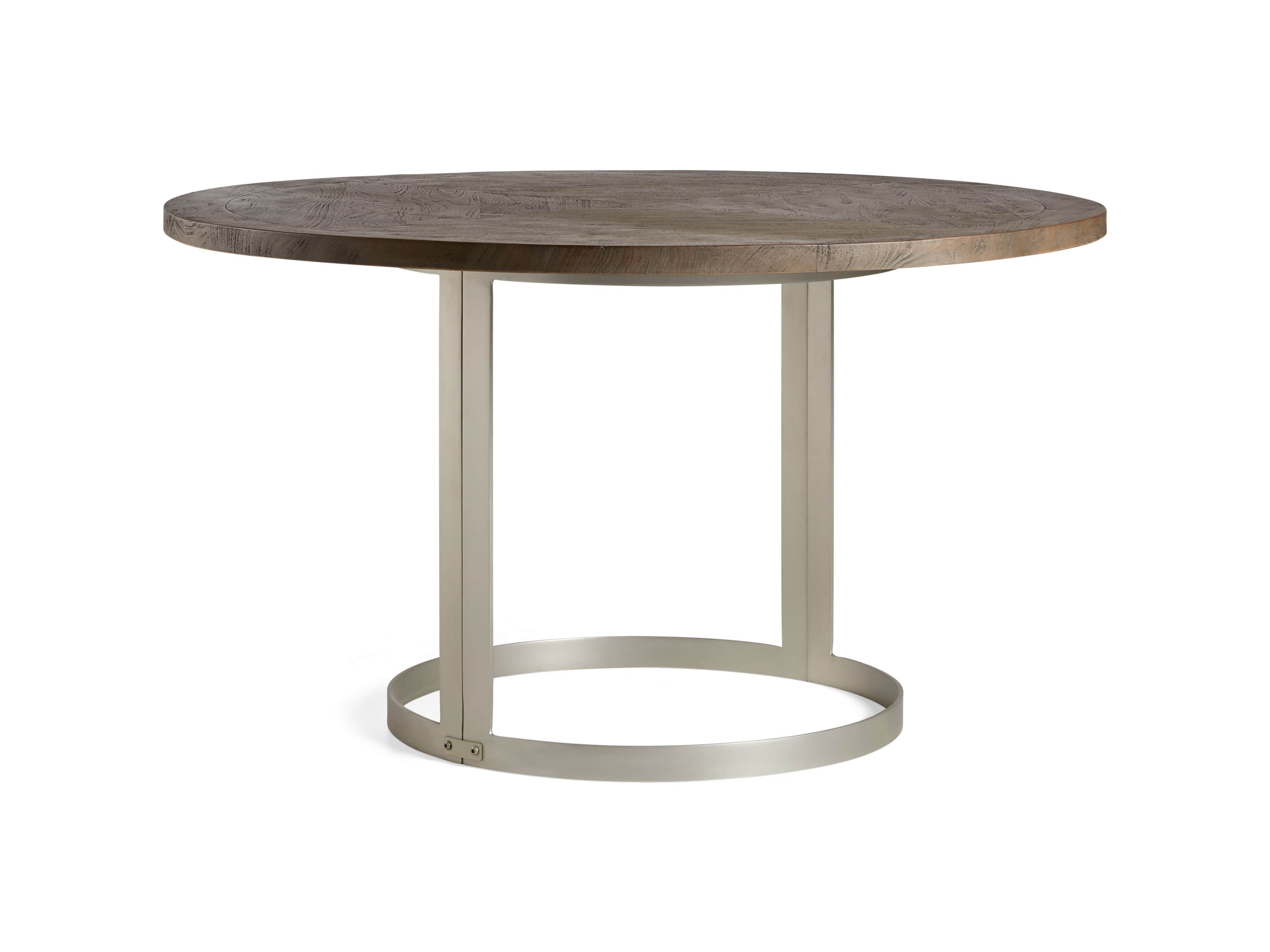 Nobelle 60" Round Weathered Mango Dining Table With Wells Base in Antique Pewter