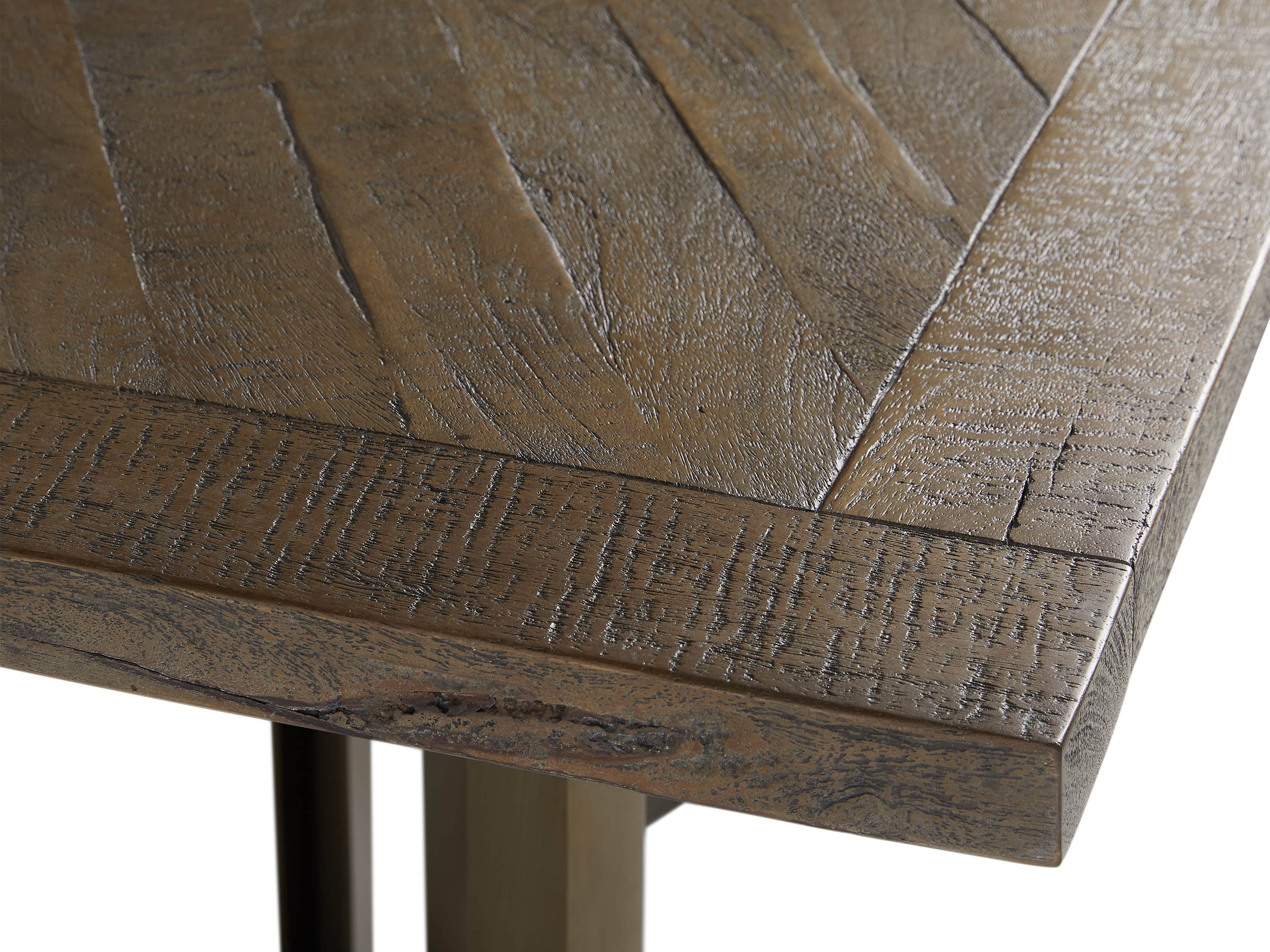 Nobelle 70" Rectangle Weathered Mango Dining Table With Lyon Base in Aged Brass
