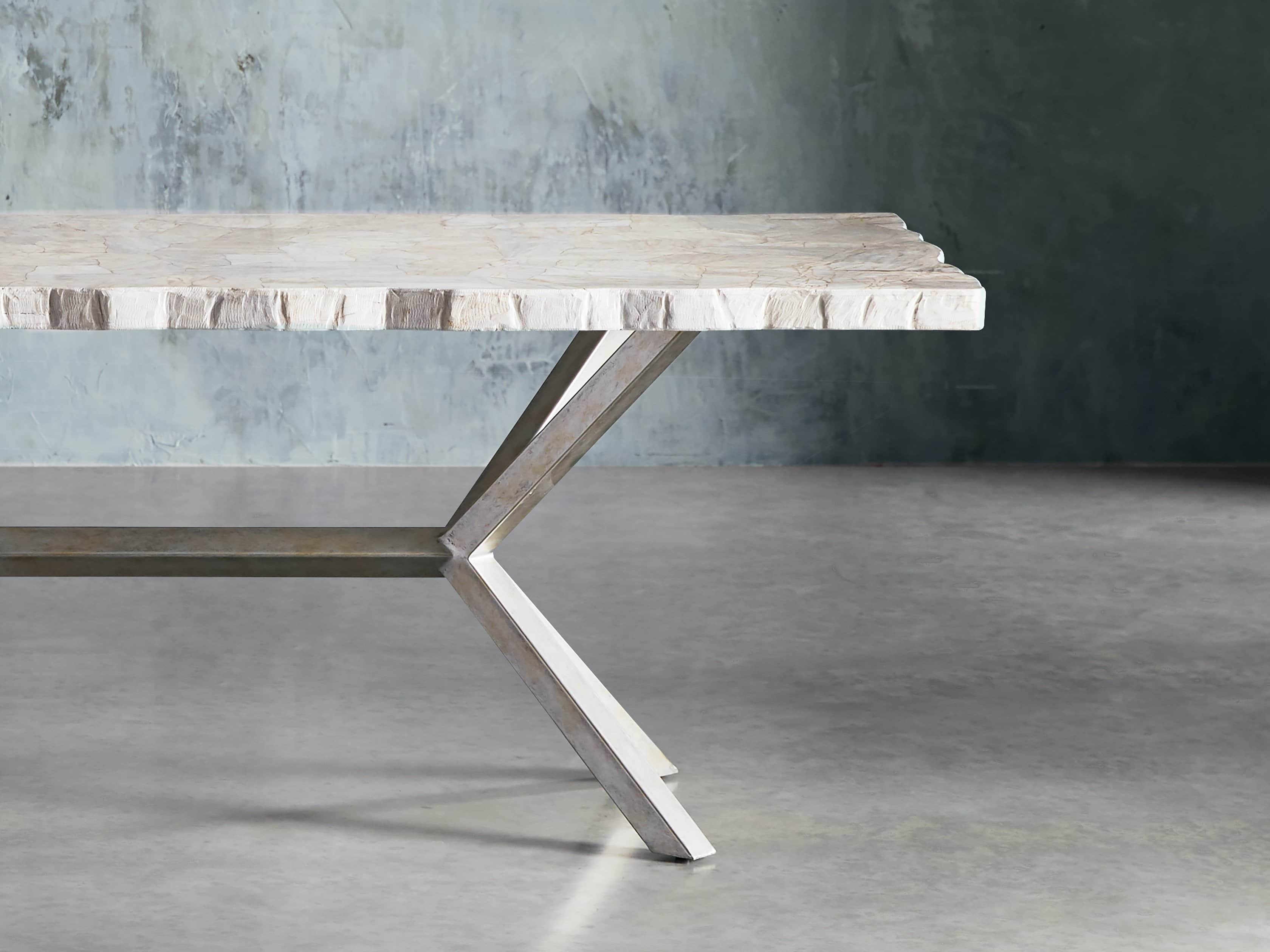 Petra 86" Rectangle Century Marble Dining Table in White, slide 2 of 12