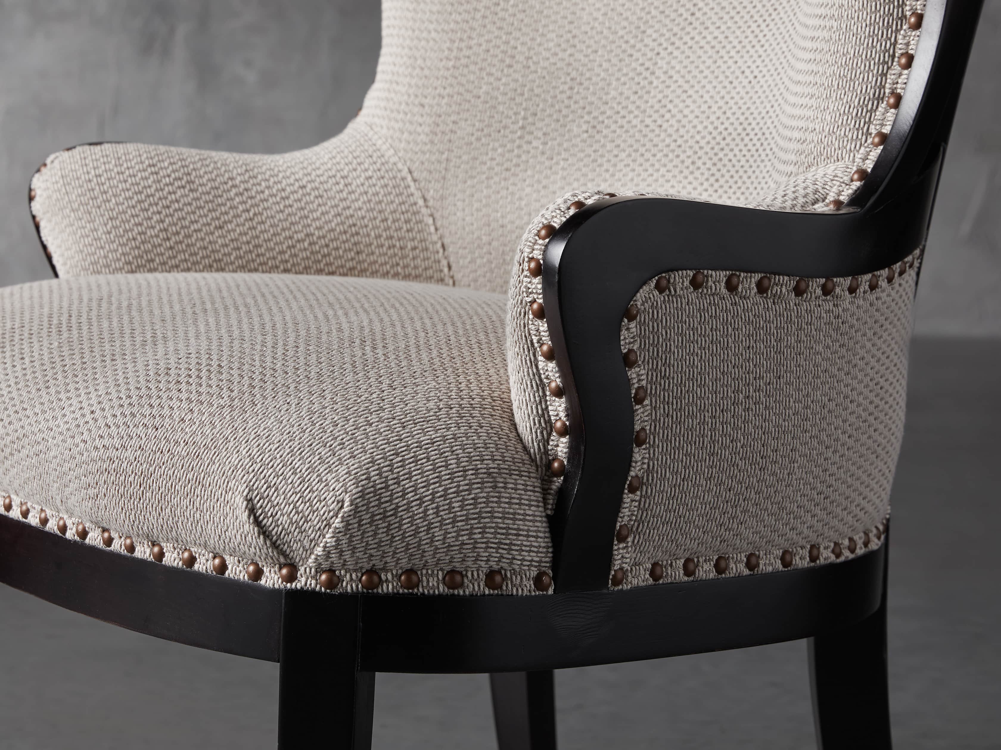 Portsmouth Upholstered 32" Dining Arm Chair in Jennings Cement, slide 6 of 8