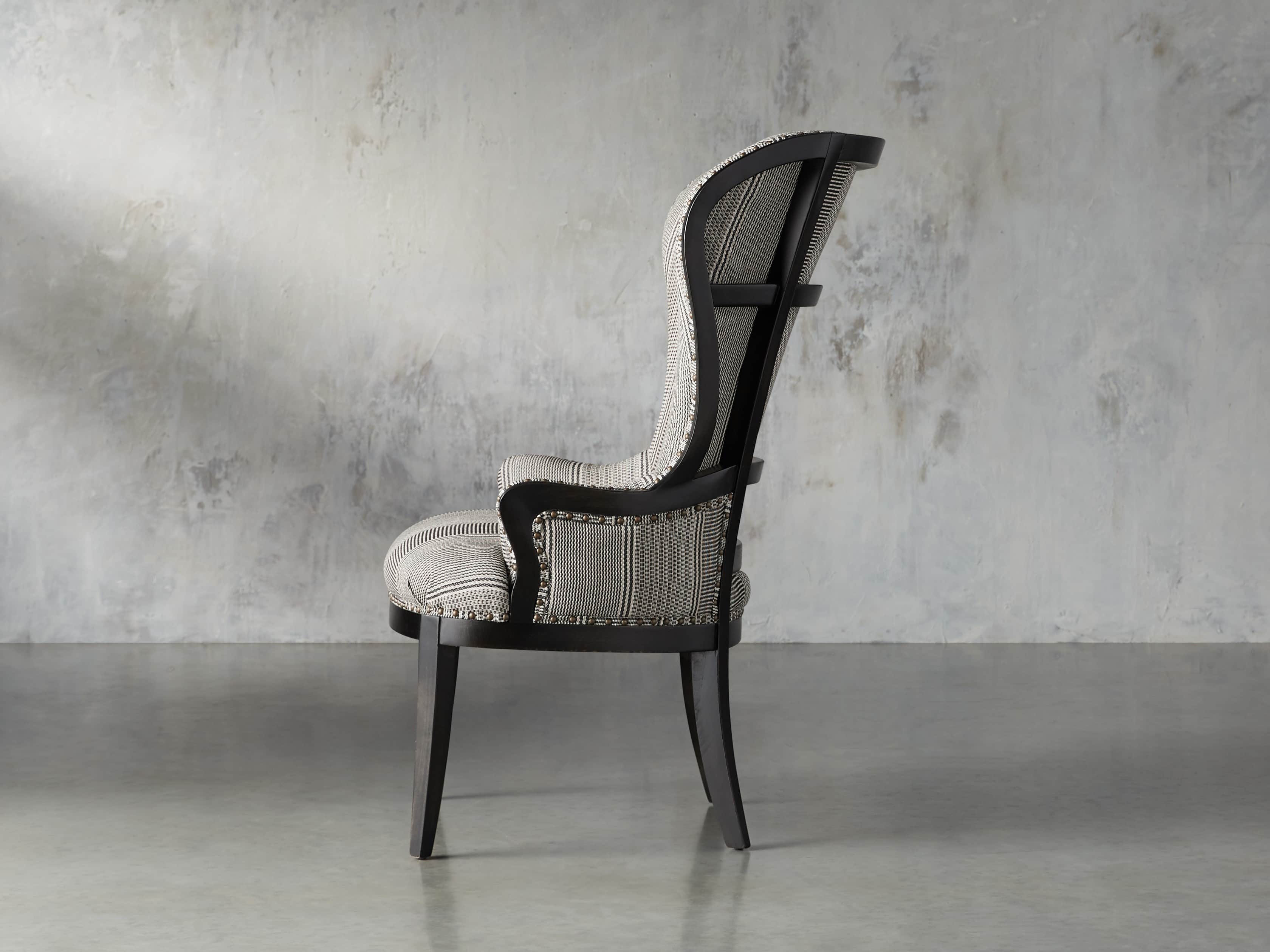 Portsmouth Upholstered Dining Arm Chair in Windrow Peppercorn and Cary Linen, slide 4 of 9