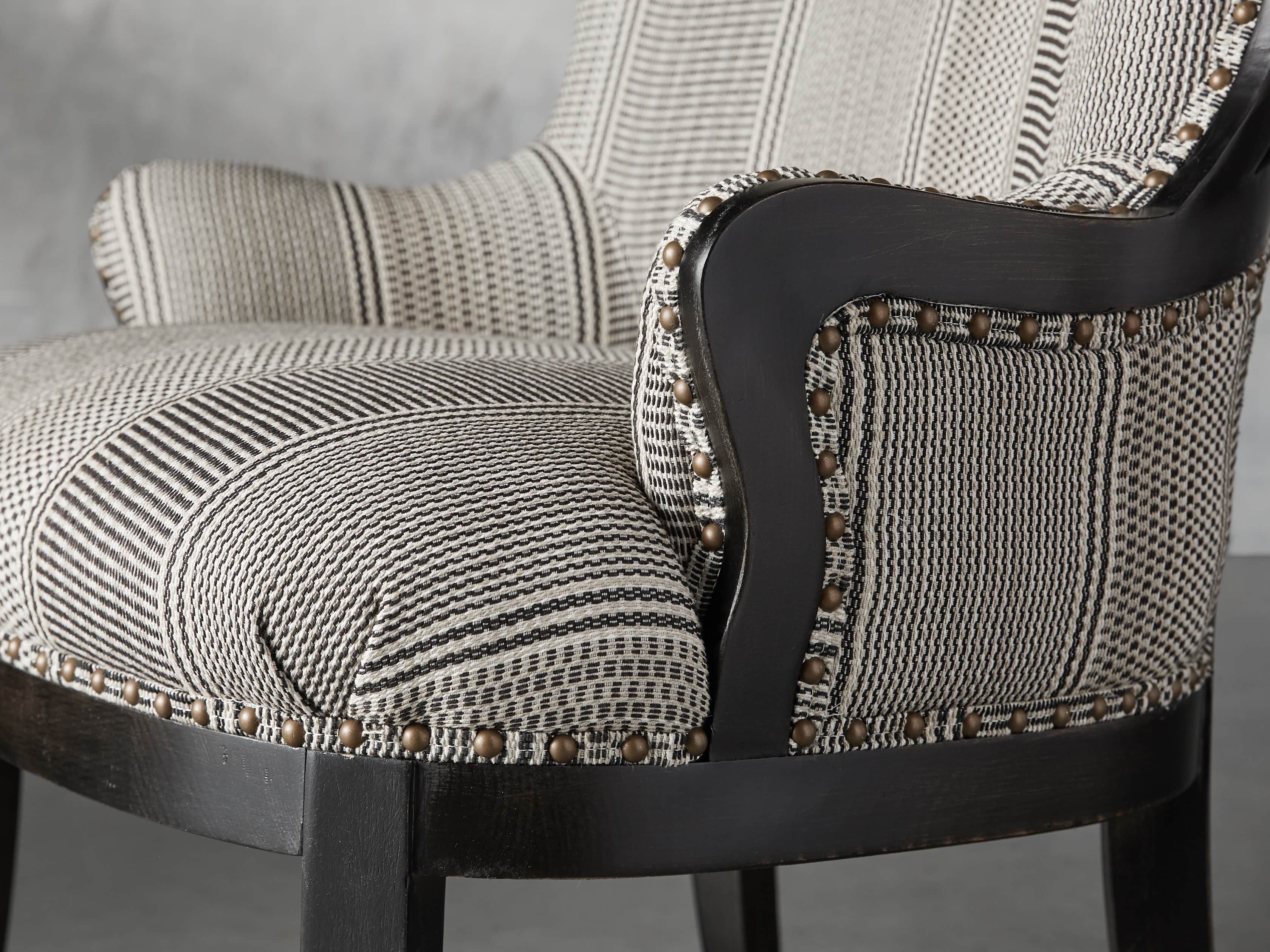 Portsmouth Upholstered Dining Arm Chair in Windrow Peppercorn and Cary Linen, slide 6 of 9