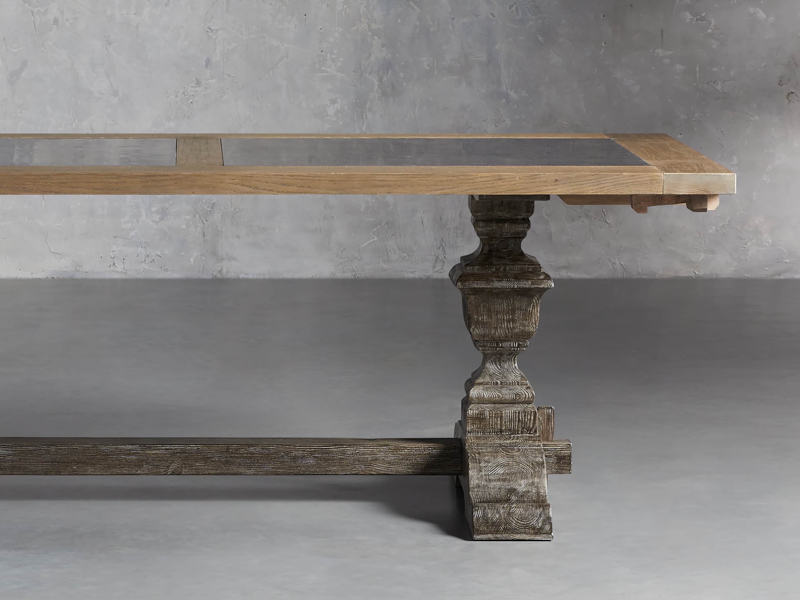 Wilhelm 72" Natural Weathered and Bluestone Extension Dining Table With Earl Black Base