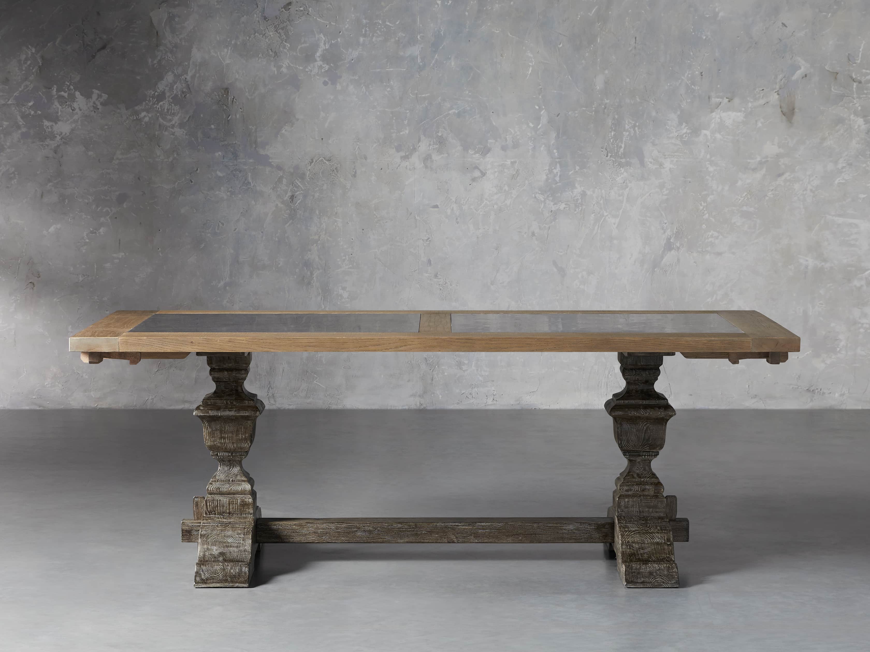 Wilhelm 72" Natural Weathered and Bluestone Extension Dining Table With Earl Black Base