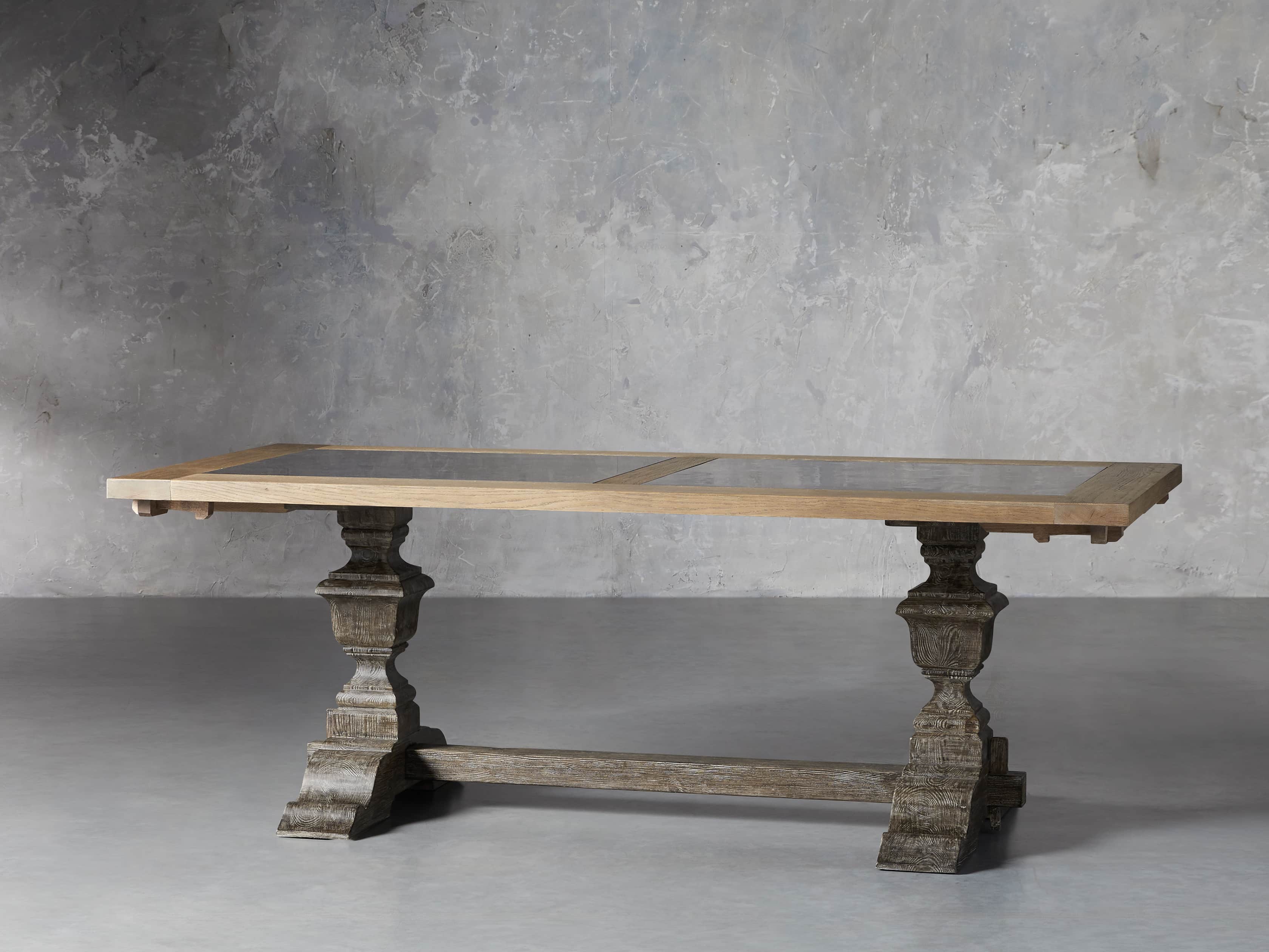 Wilhelm 72" Natural Weathered and Bluestone Extension Dining Table With Earl Black Base