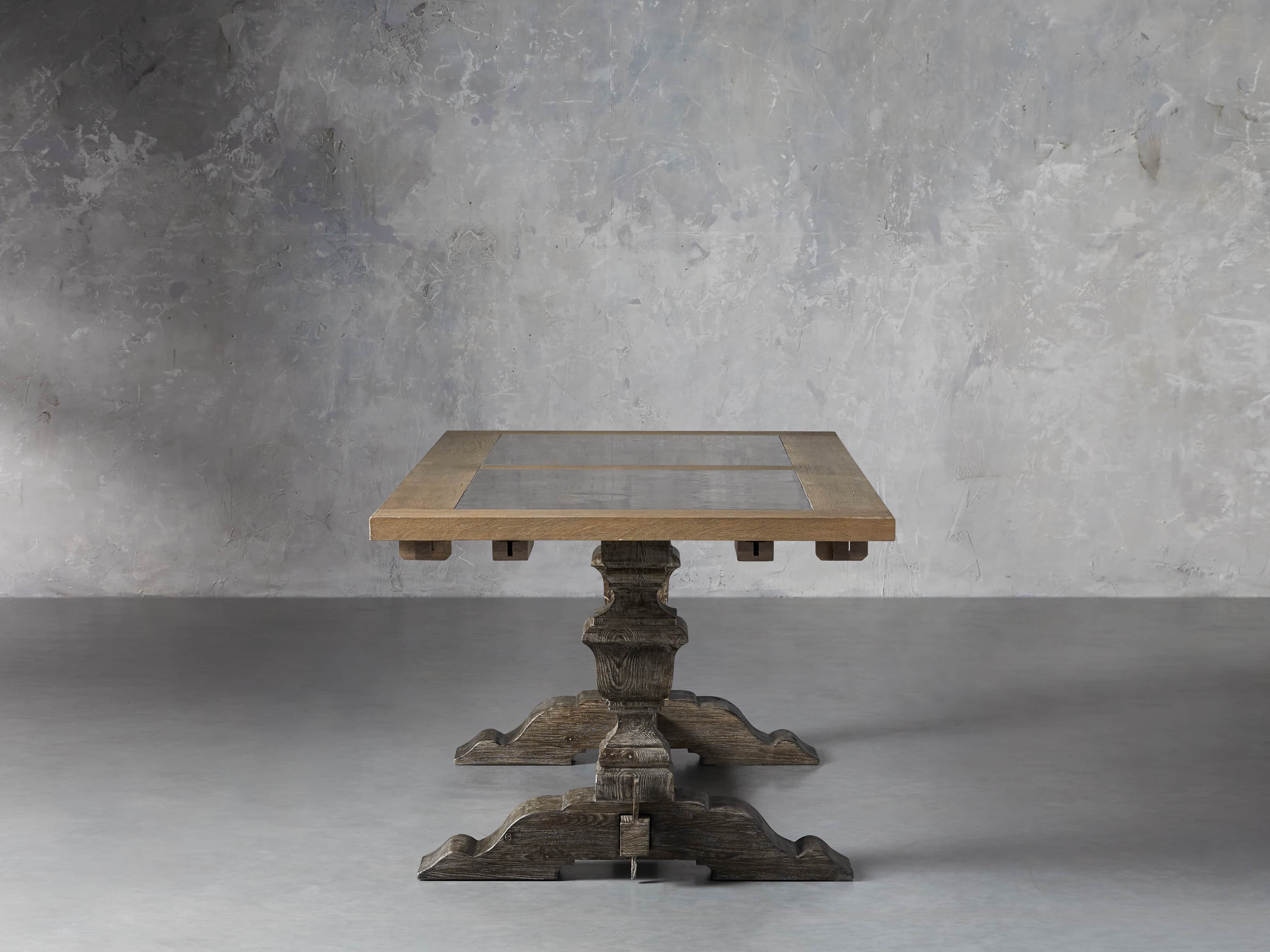 Wilhelm 72" Natural Weathered and Bluestone Extension Dining Table With Earl Black Base