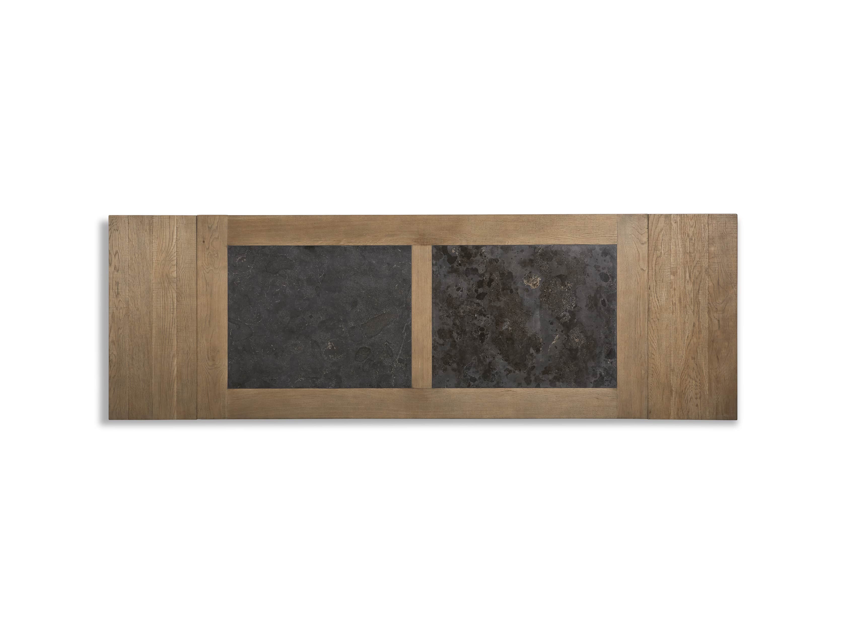 Wilhelm 72" Natural Weathered and Bluestone Extension Dining Table With Earl Black Base