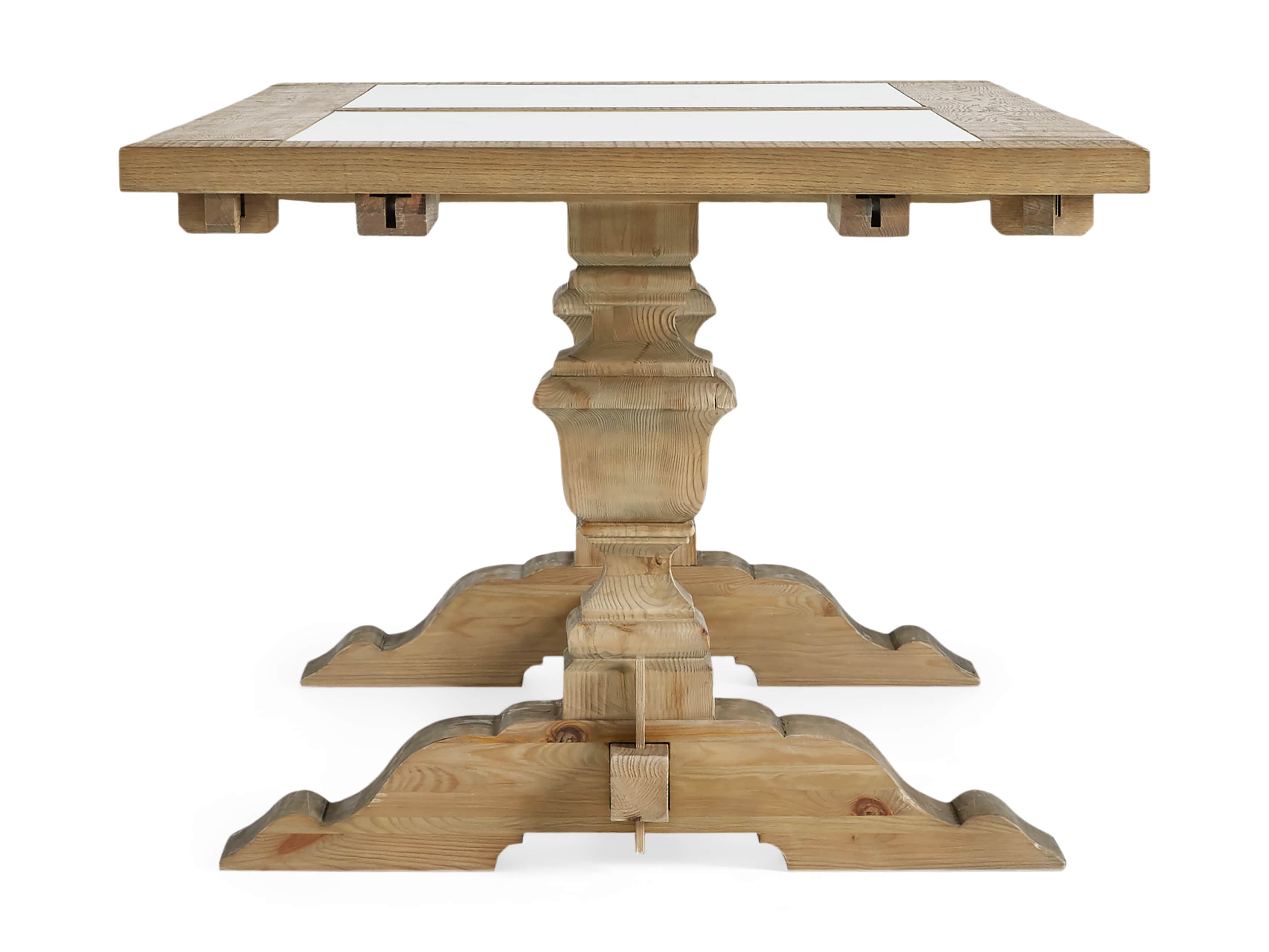 Wilhelm 72" Natural Weathered and White Marble Extension Dining Table with Natural Weathered Base, slide 12 of 14