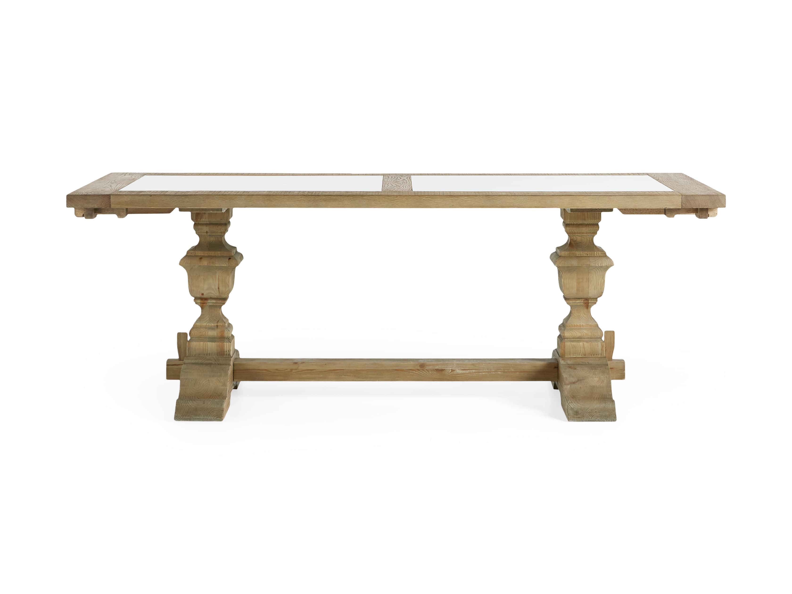 Wilhelm 72" Natural Weathered and White Marble Extension Dining Table with Natural Weathered Base, slide 11 of 14