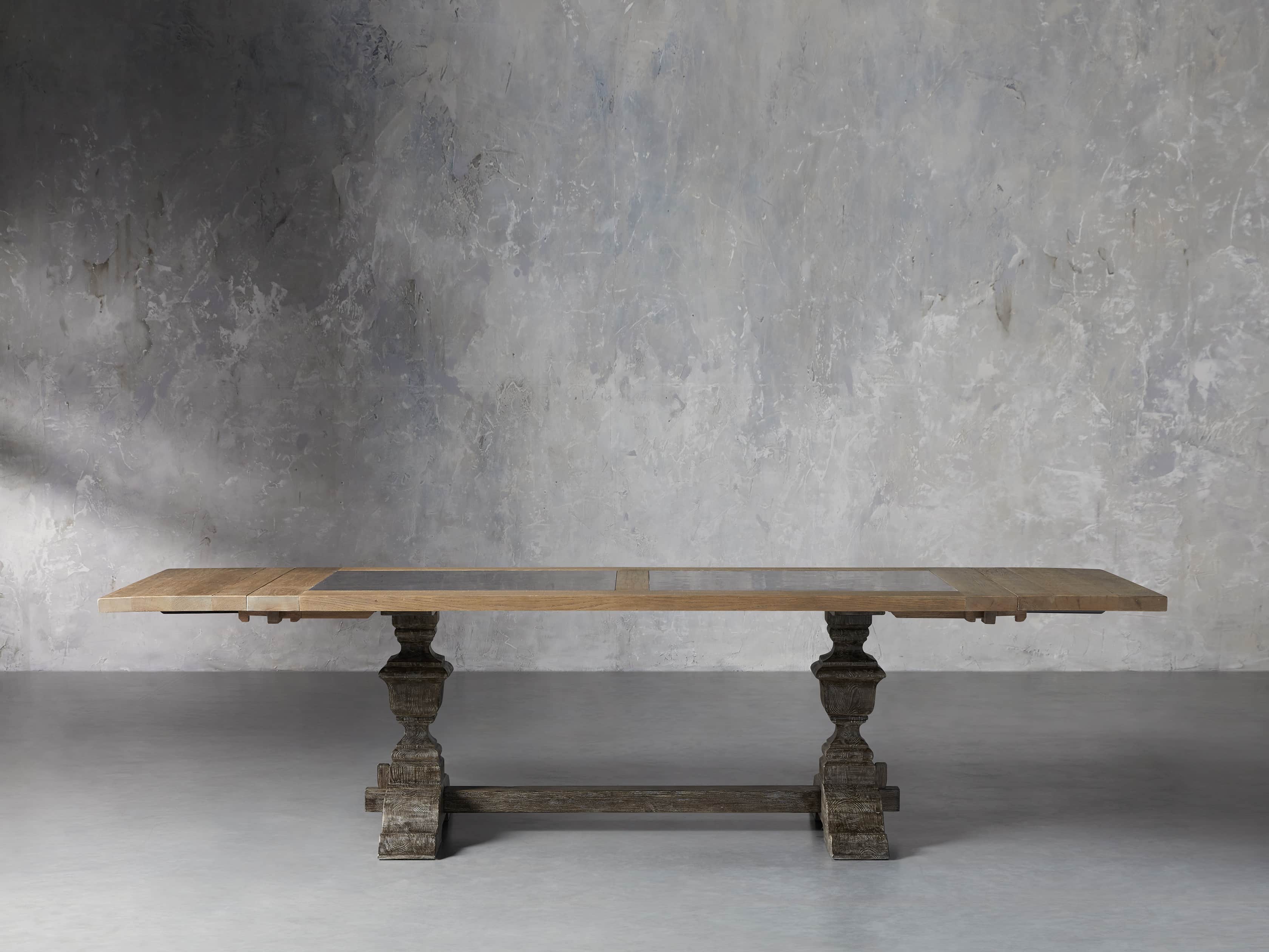 Wilhelm 86" Natural Weathered and Bluestone Extension Dining Table With Earl Black Base