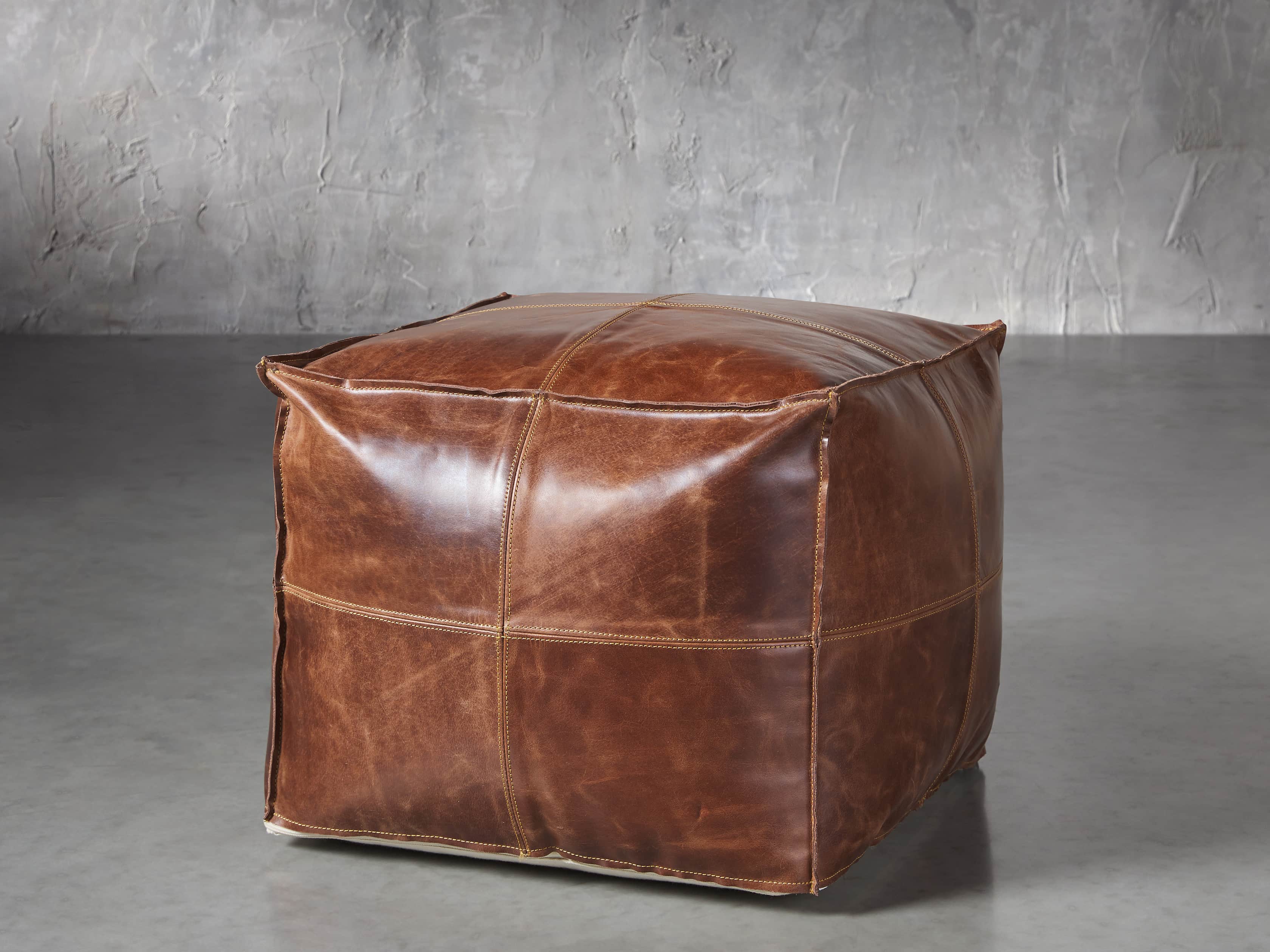 Stowe Leather Pouf, slide 1 of 3