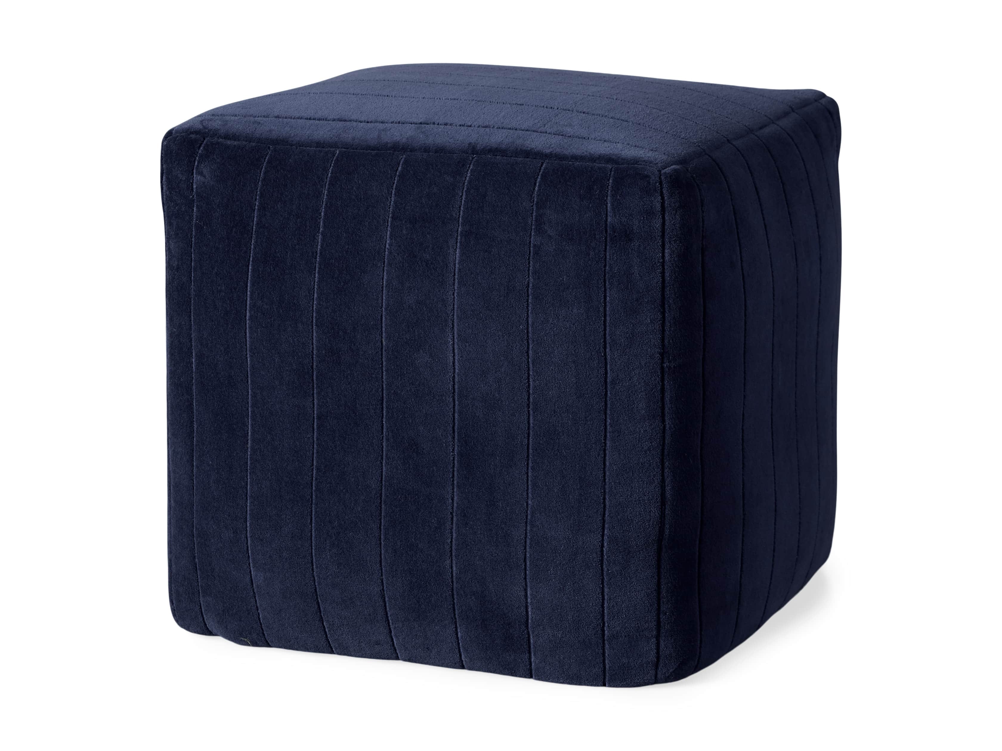 Velvet Channel Stitch Pouf in Navy, slide 3 of 3