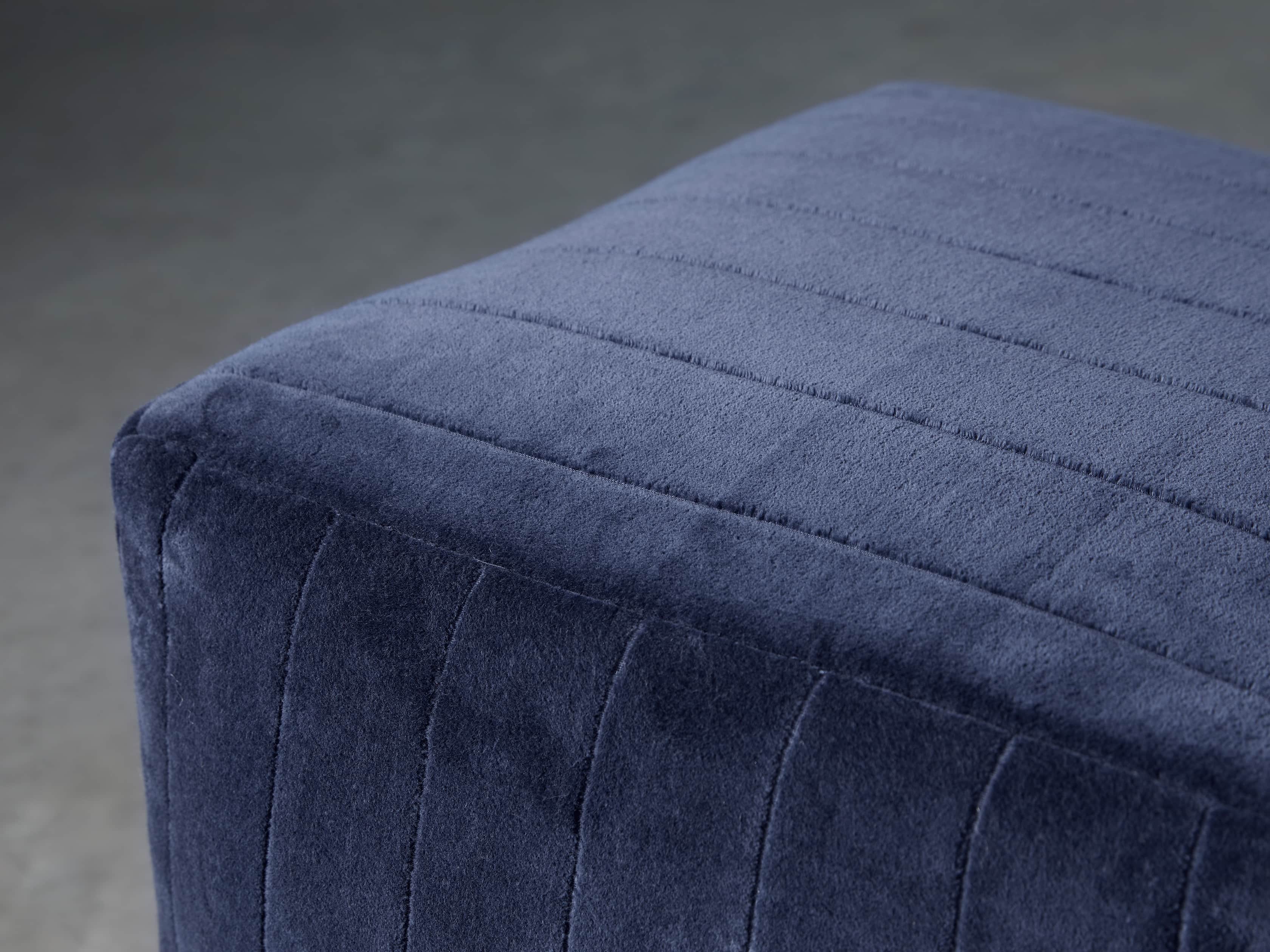 Velvet Channel Stitch Pouf in Navy, slide 2 of 3