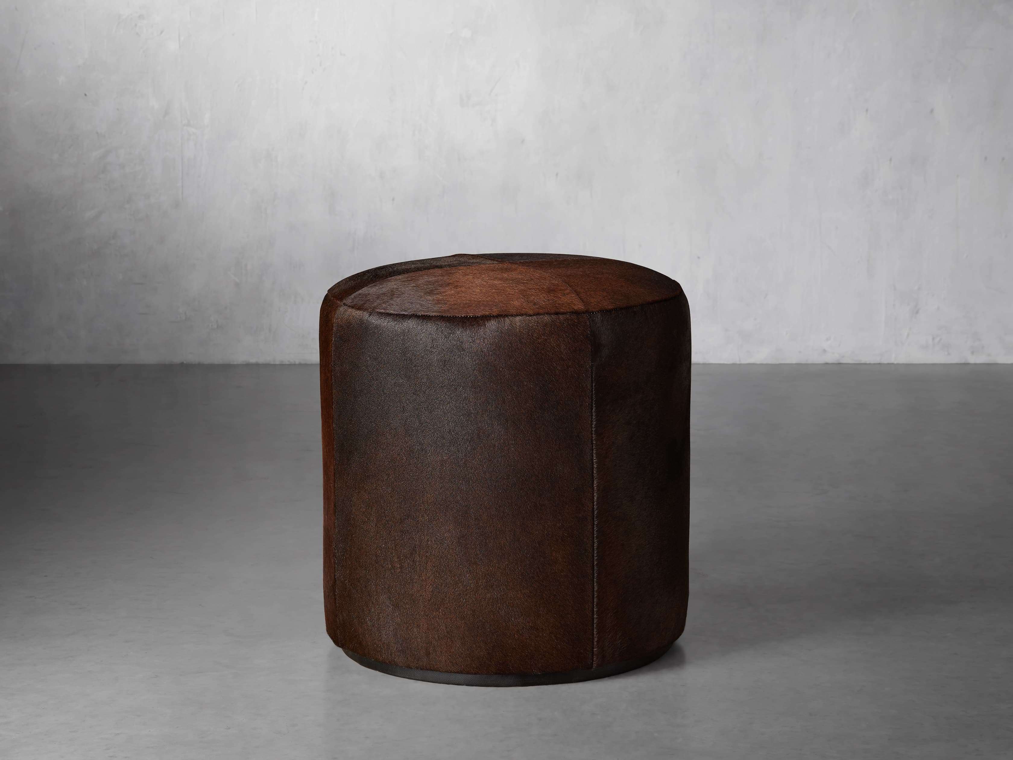 Handcrafted Natural Leather Round Pouf - Dark Brown Leather