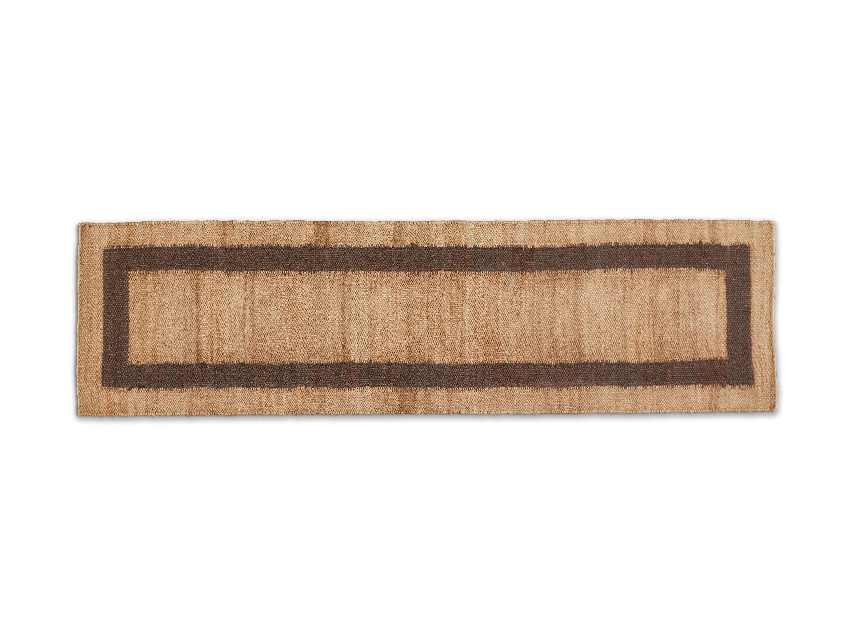 2'6inX10' Jute Border Runner Rug In Brown