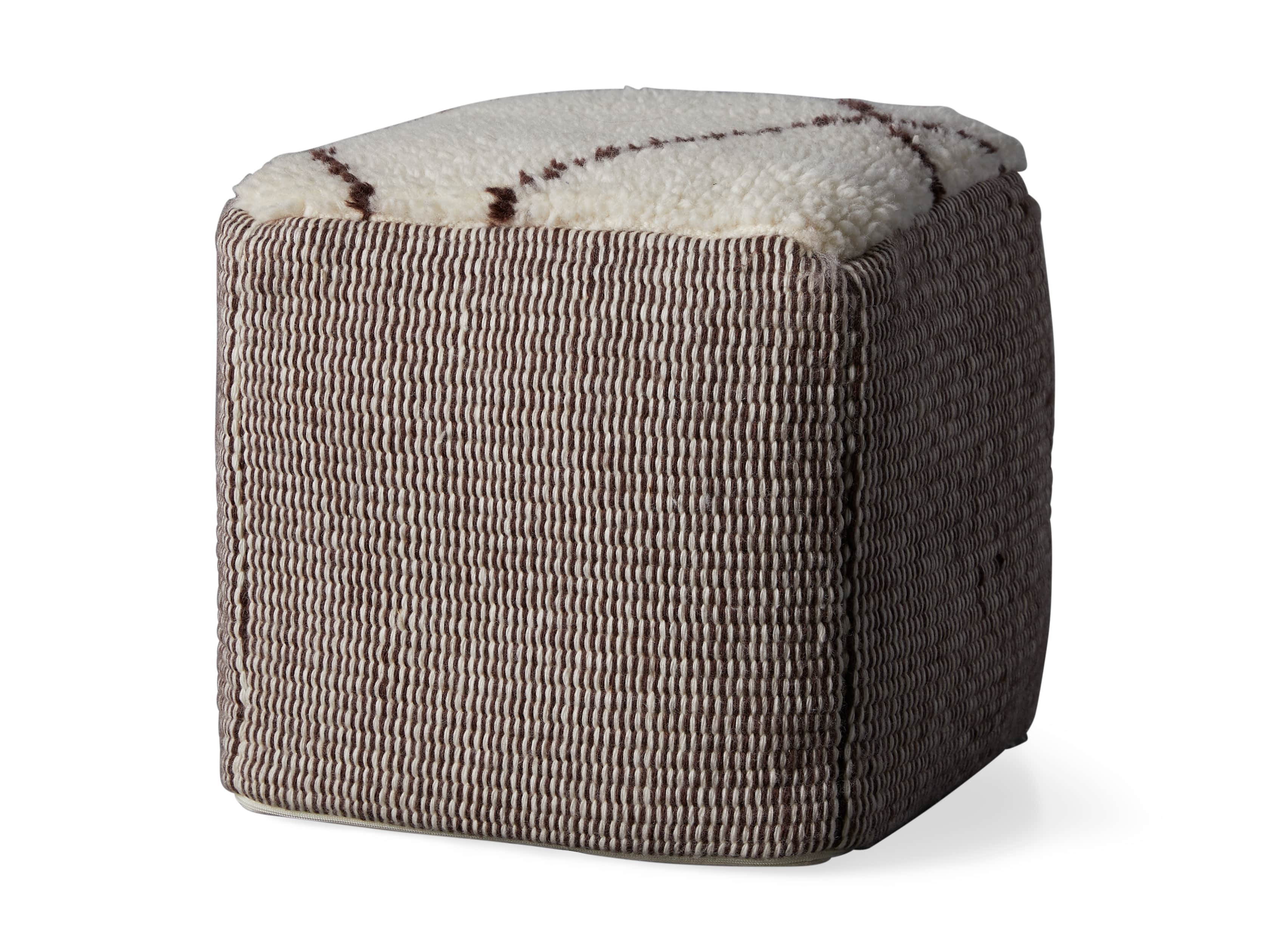 Moroccan Brown & White Pouf, slide 3 of 3