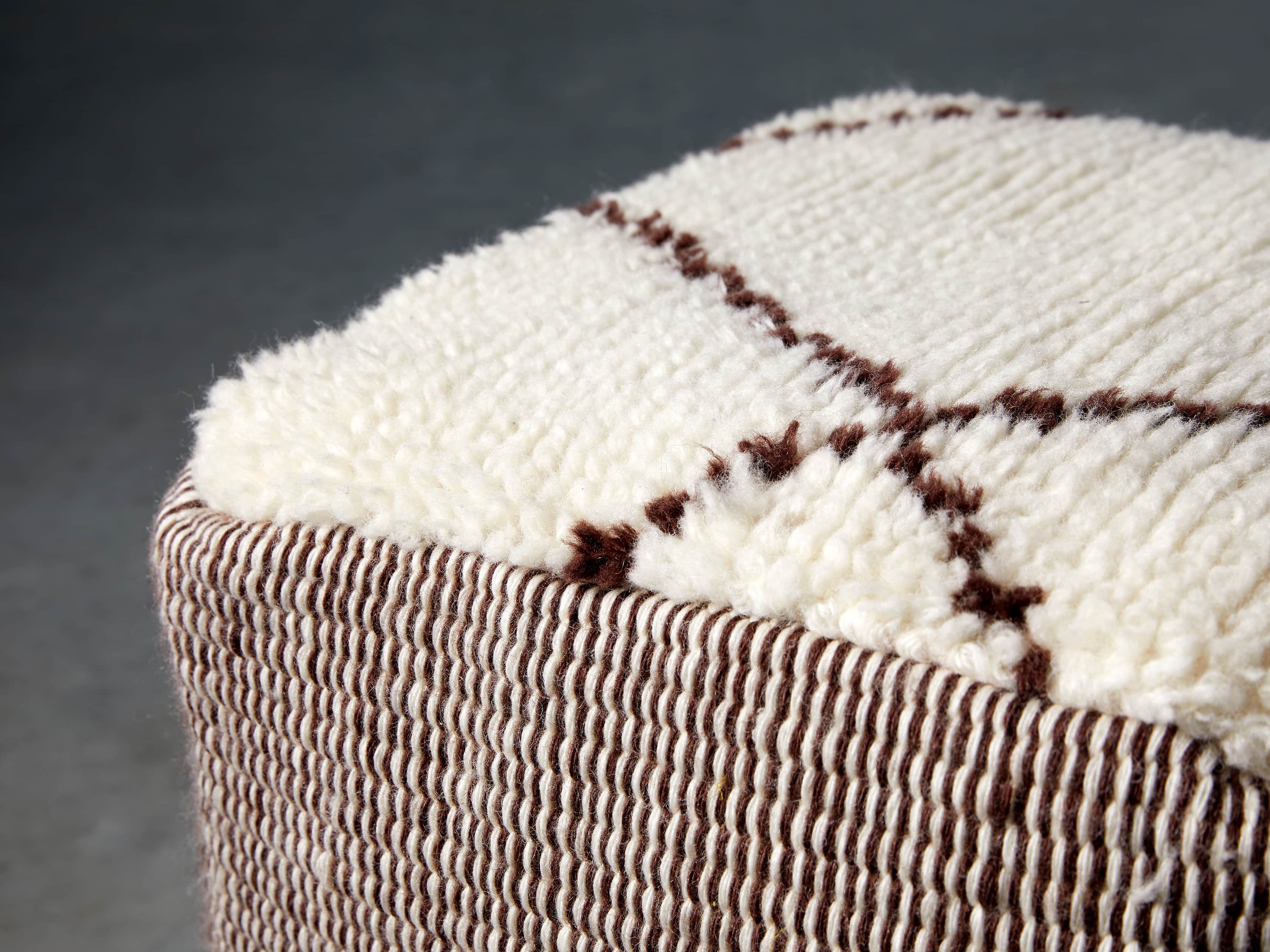 Moroccan Brown & White Pouf, slide 2 of 3