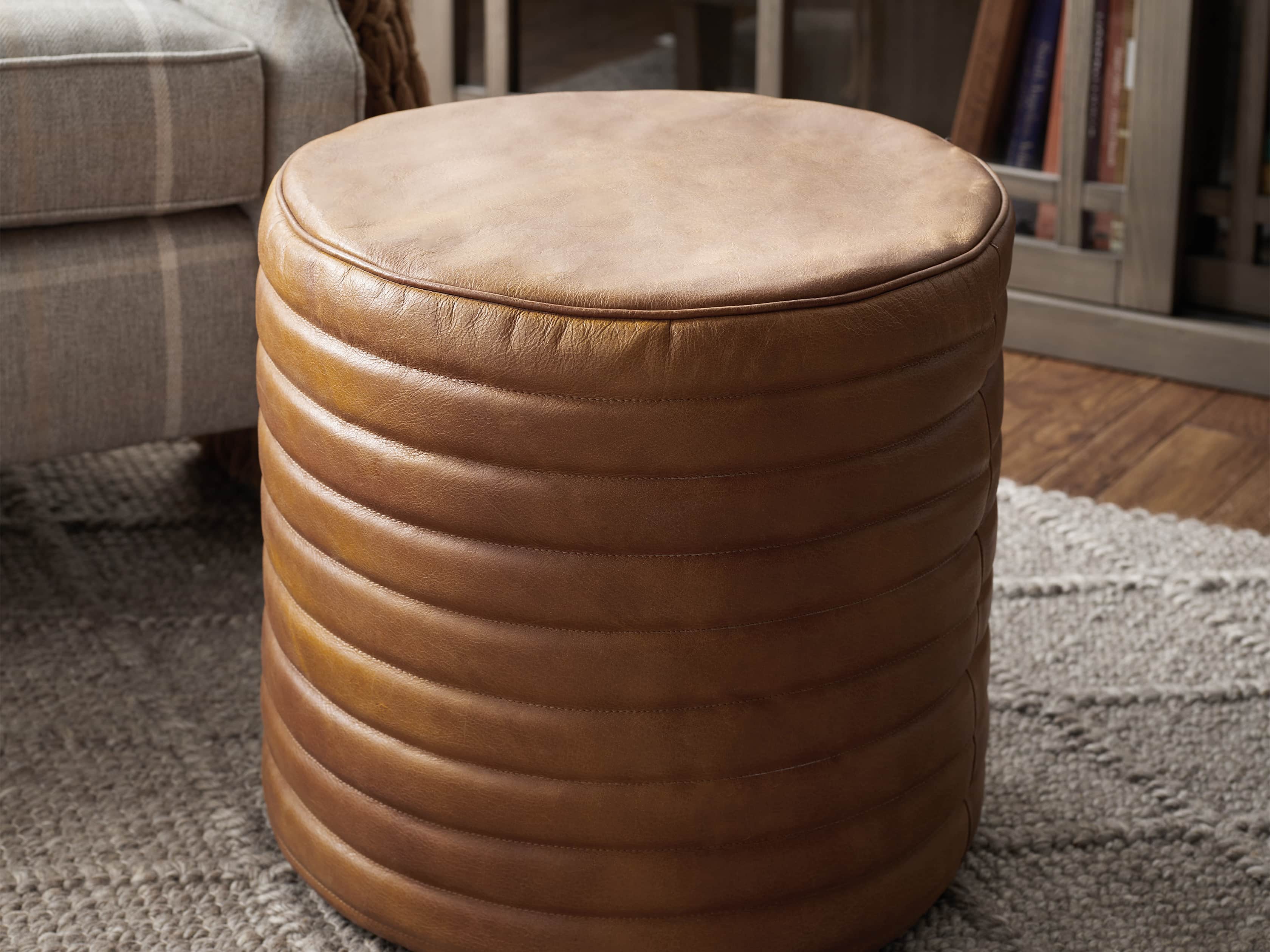 Round Channel Leather Pouf, slide 4 of 5