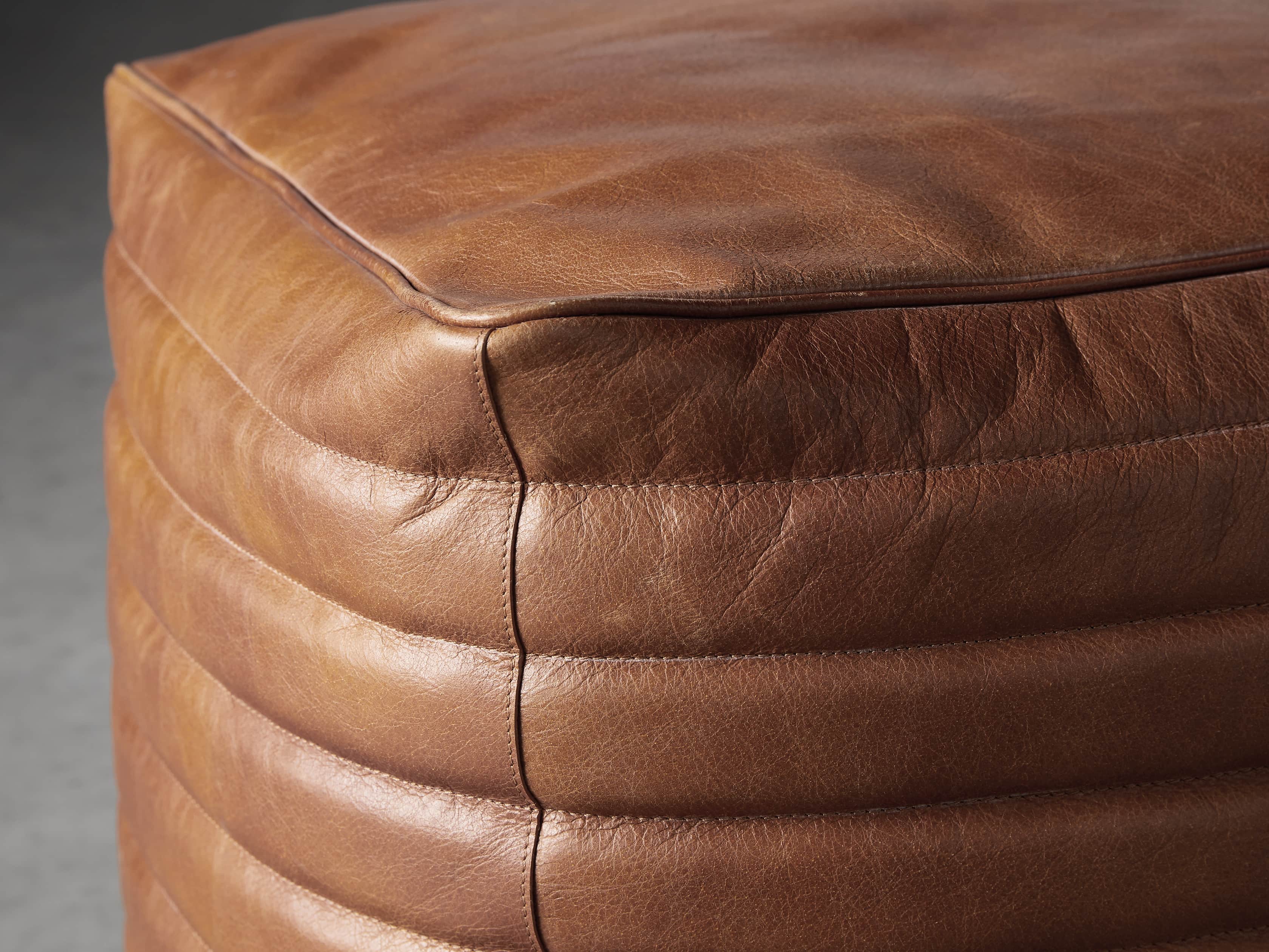 Square Channel Leather Pouf
