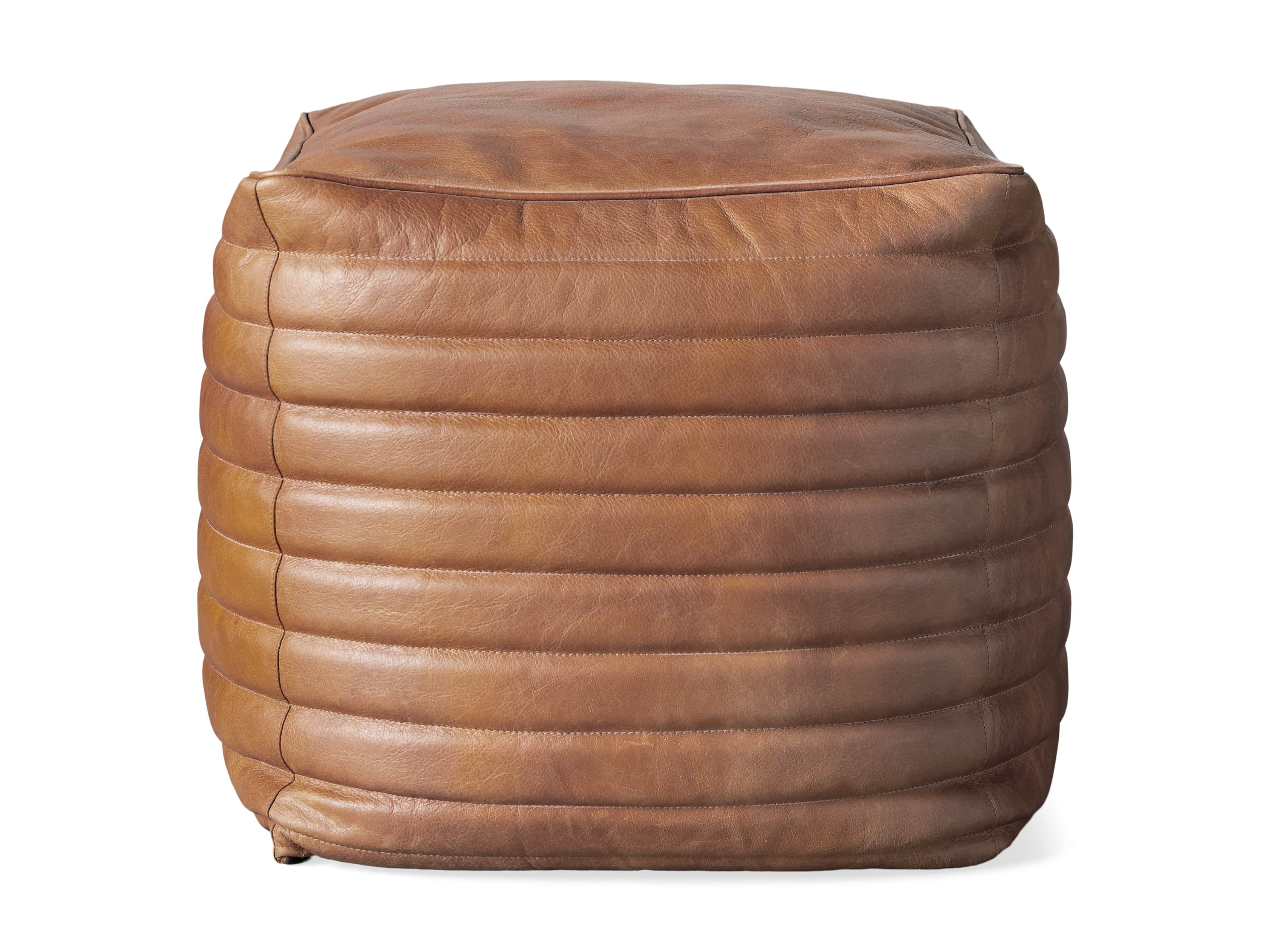 Square Channel Leather Pouf