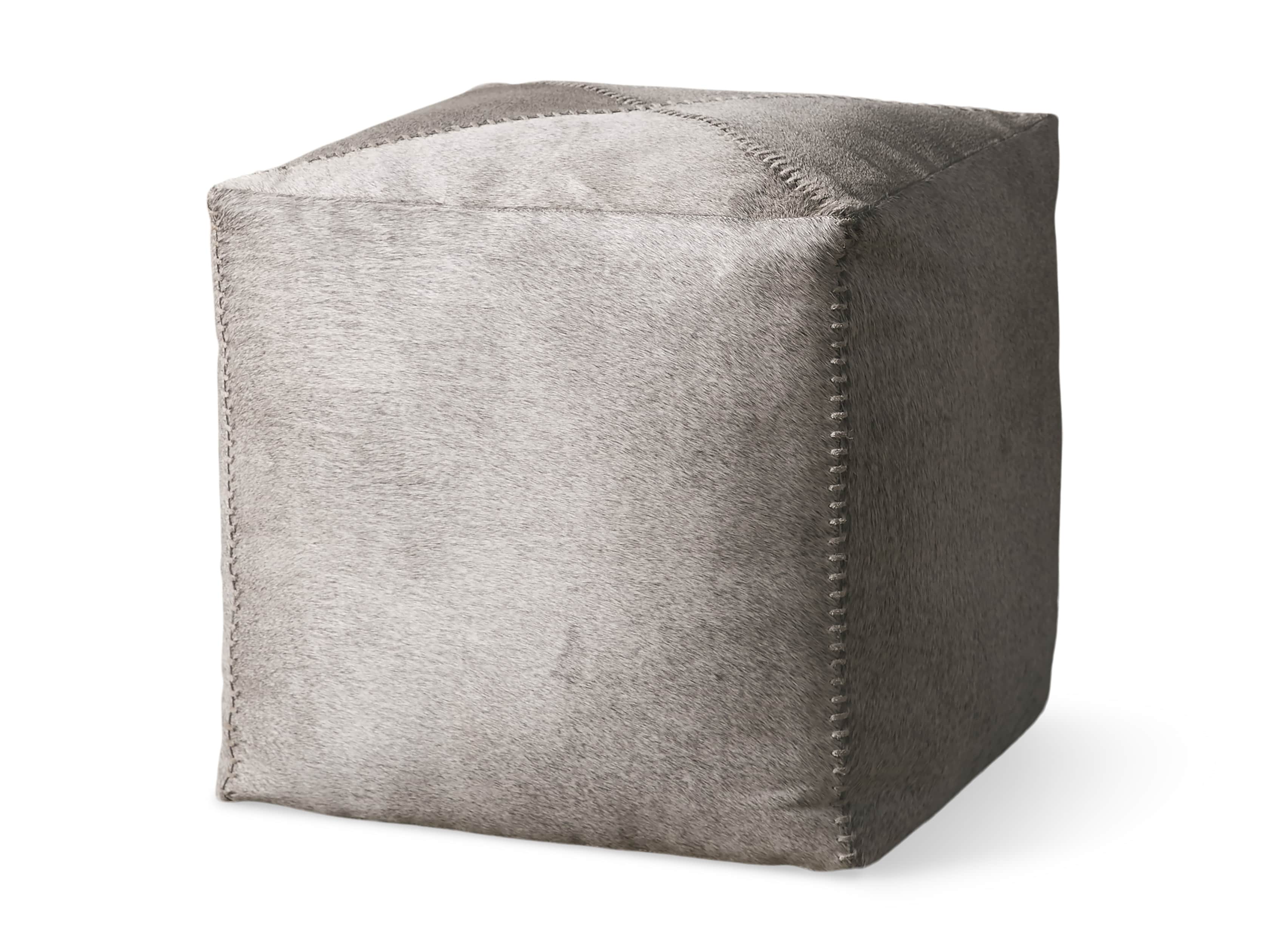 Hide Whipstitch 16"x16" Pouf in Grey, slide 3 of 3