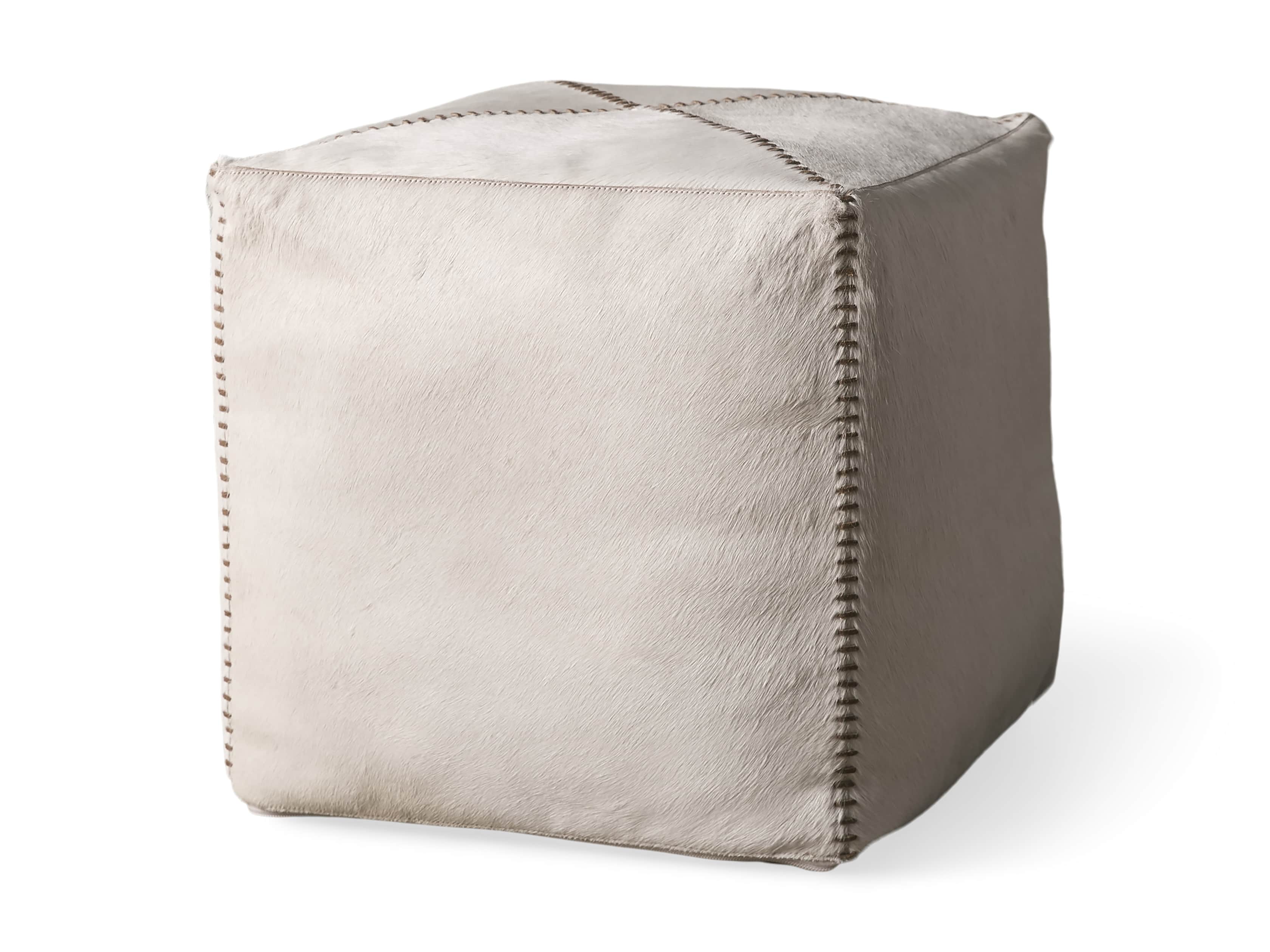 Hide Whipstitch 16"x16" Pouf in Ivory, slide 3 of 3
