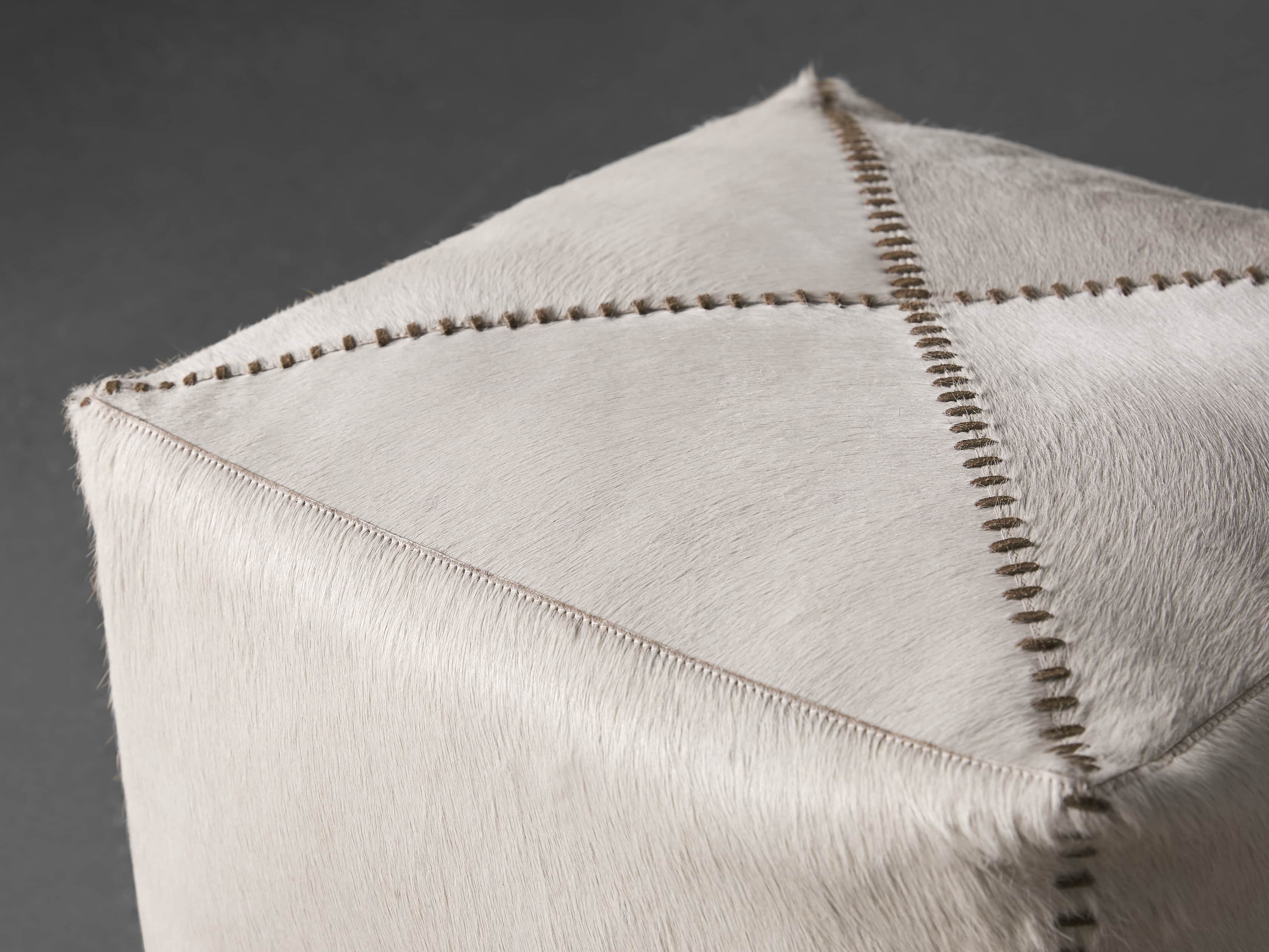 Hide Whipstitch 16"x16" Pouf in Ivory, slide 2 of 3