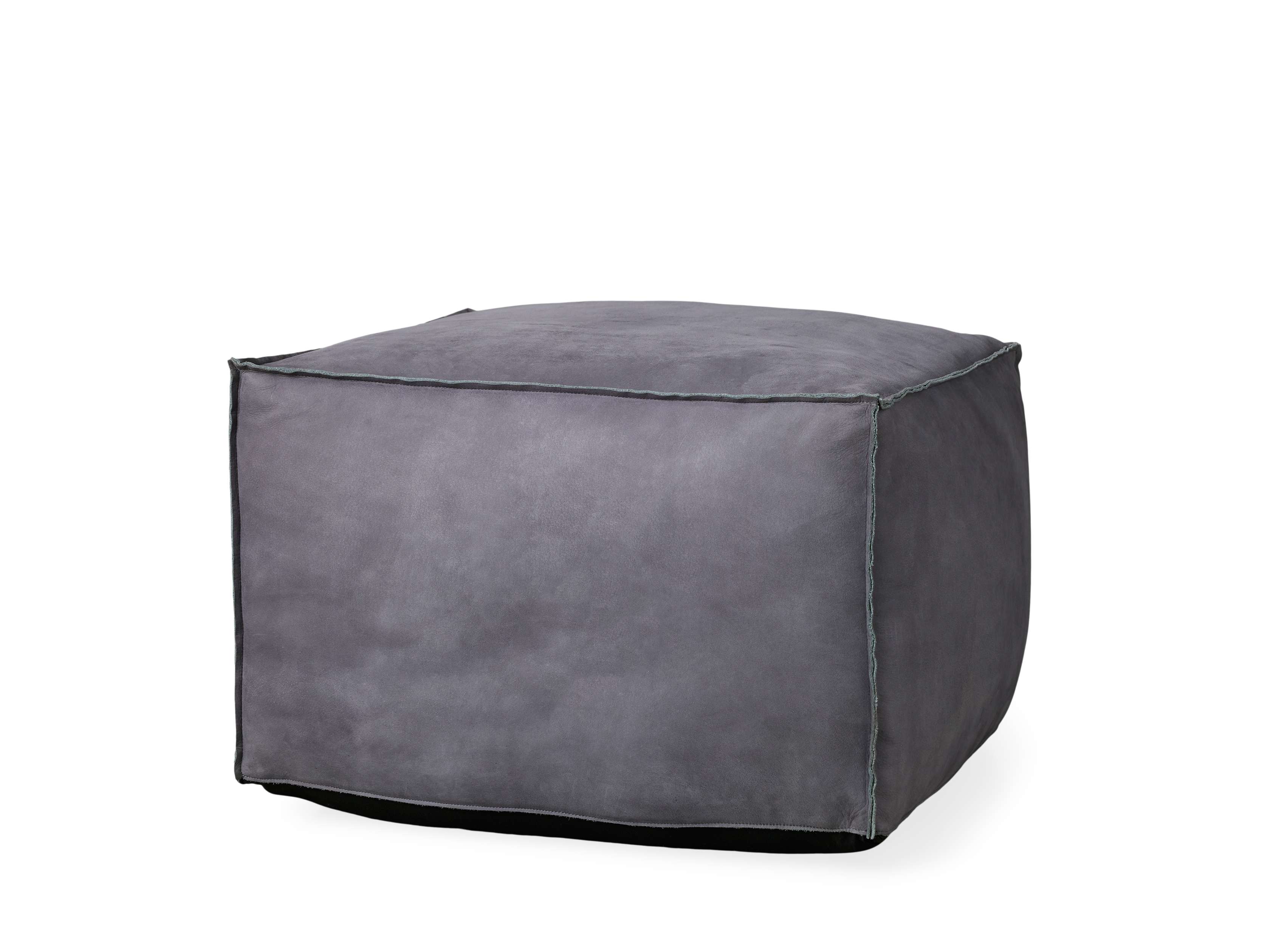 Nubuck Leather Pouf in Mineral