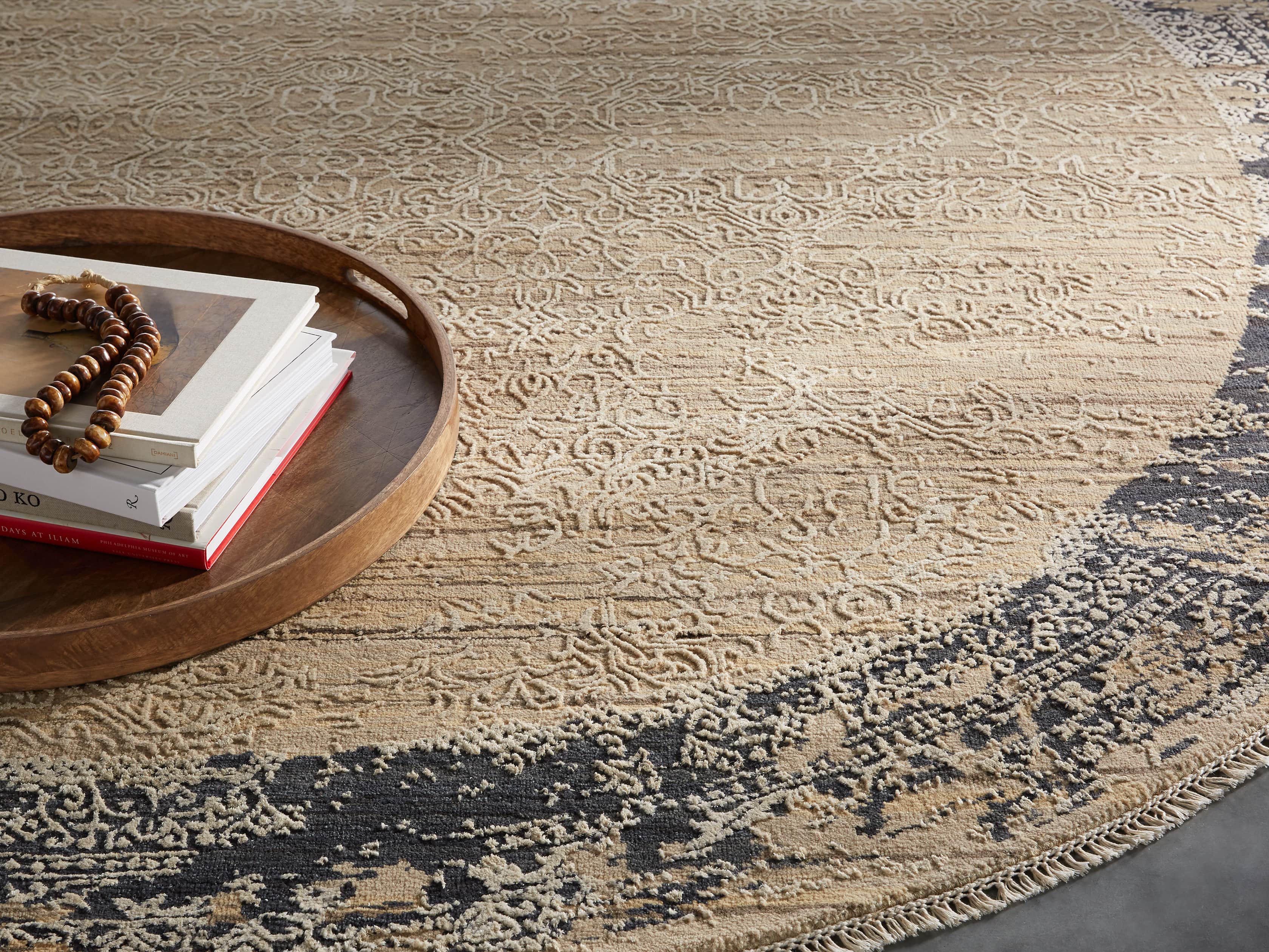 Grayson 10' Hand Knotted Round Rug in Beige, slide 1 of 3