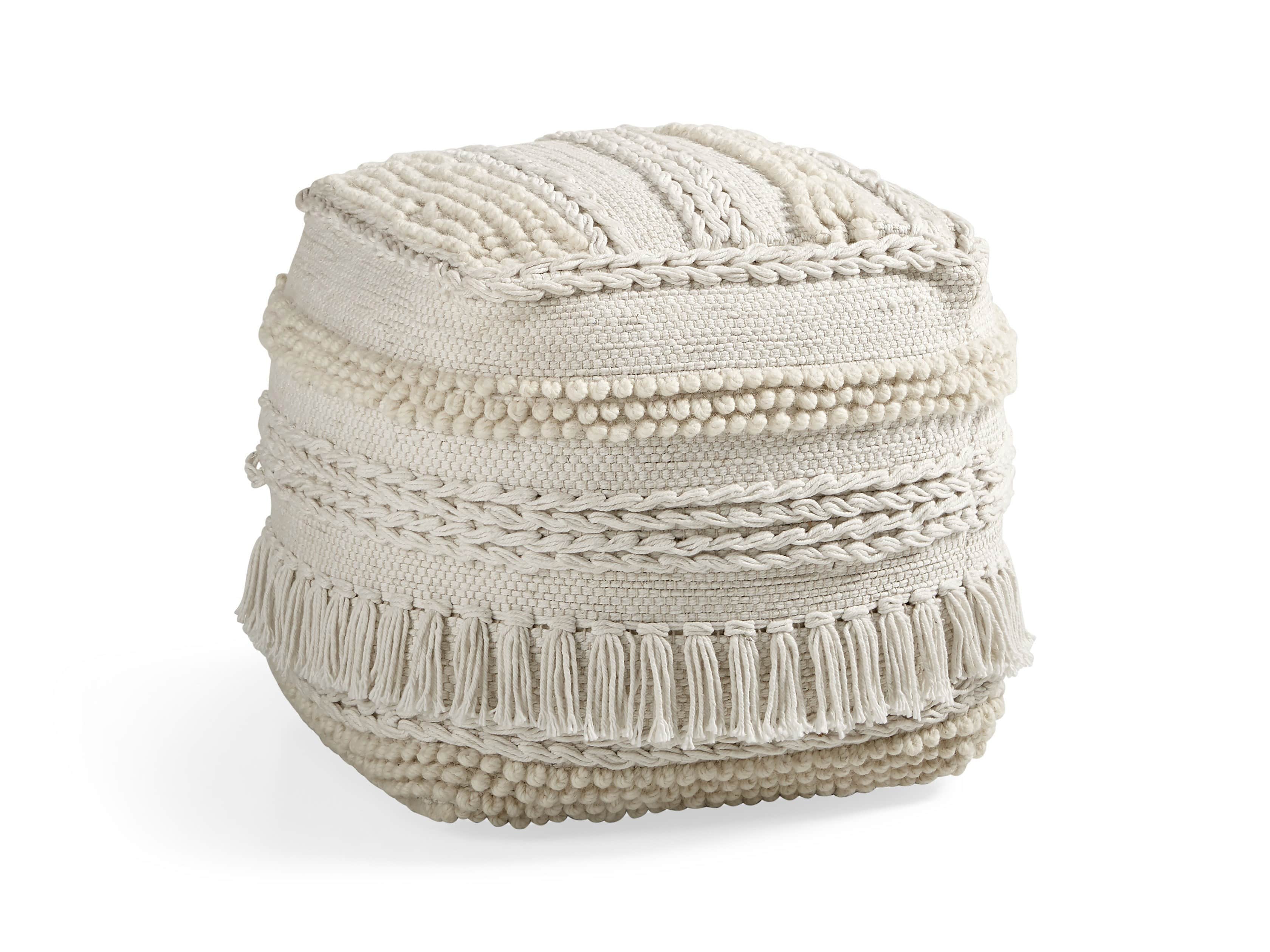 Charlie Ivory Shag Pouf - Come take a peek at more Arhaus French Vintage Timeless Furniture, Decor and Lighting on Hello Lovely Studio.