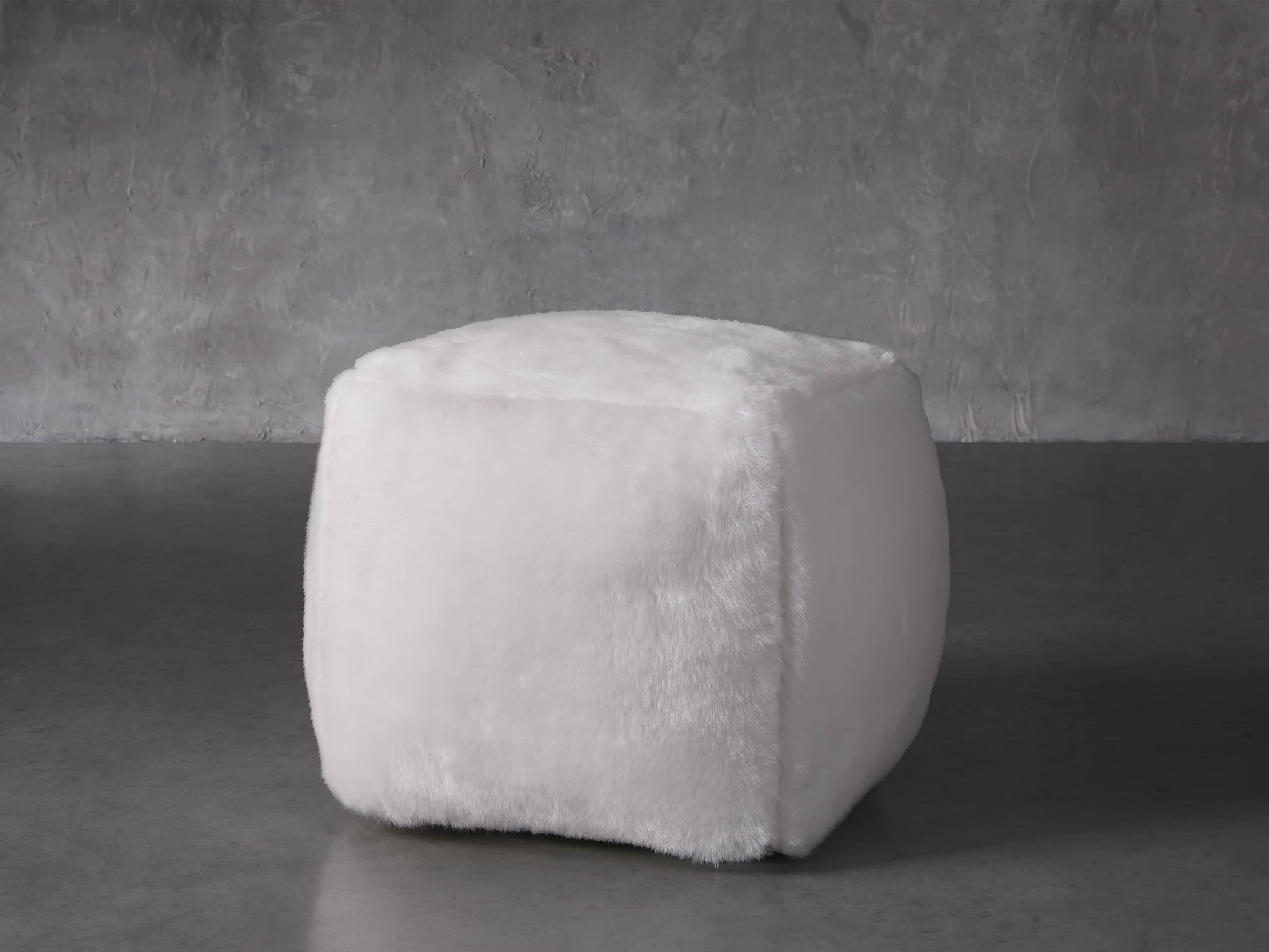Faux Fur Ivory Pouf, slide 1 of 2