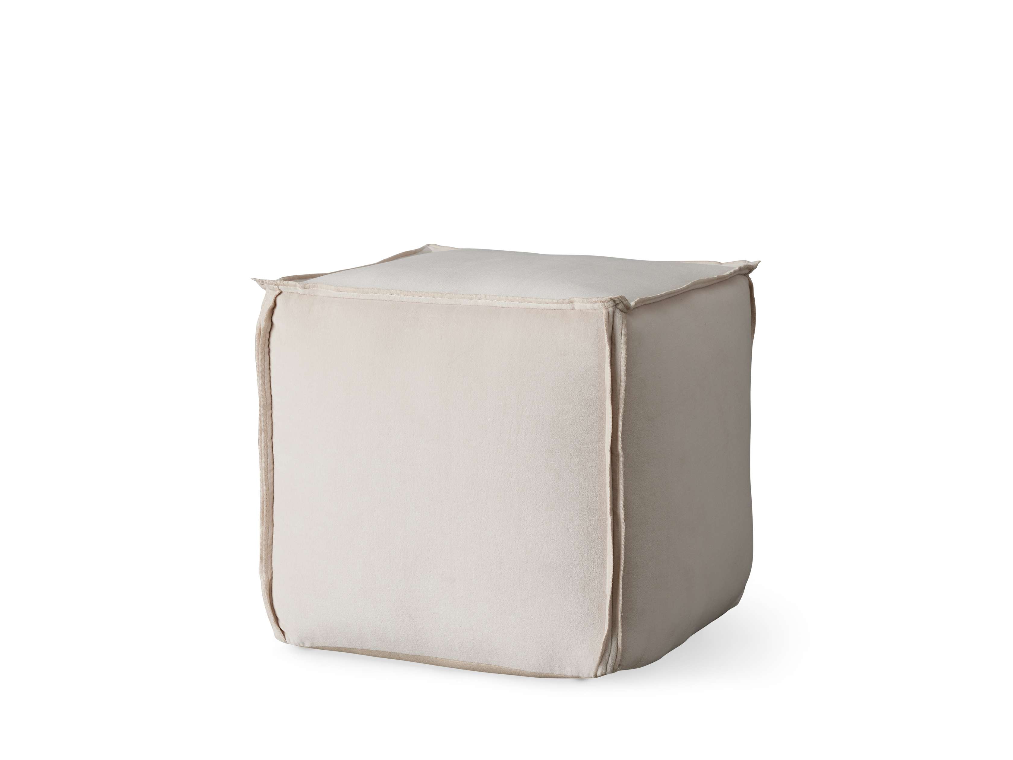 Washed Velvet Square Pouf in Pearl