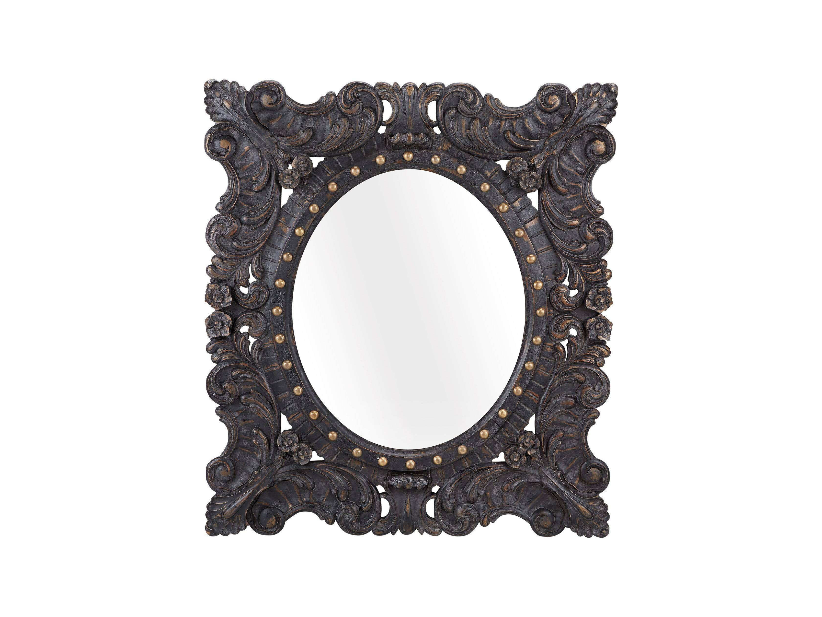 MERLE 47" X 53" HAND CARVED SMALL MIRROR IN BLACK