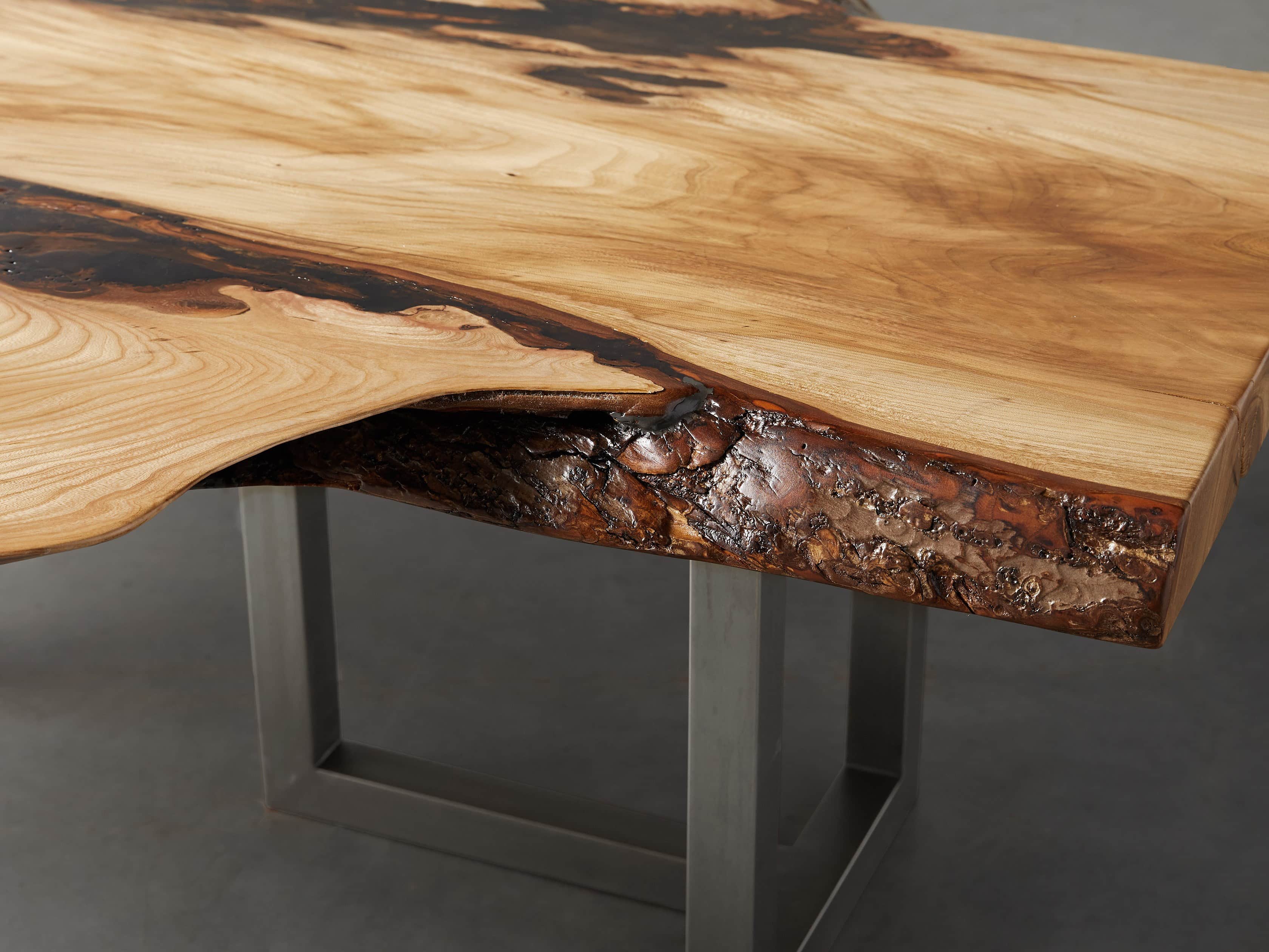 57" One of a Kind Elm Live Edge Coffee Table with Pewter Bass, slide 4 of 7