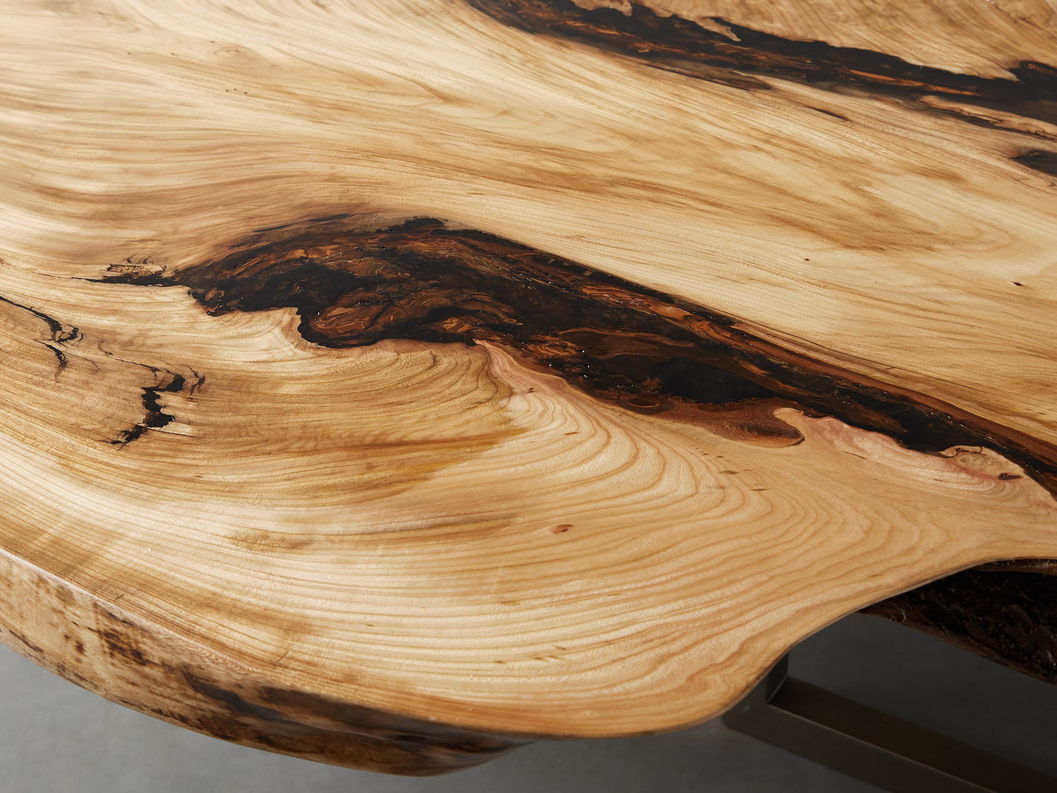 57" One of a Kind Elm Live Edge Coffee Table with Pewter Bass, slide 5 of 7