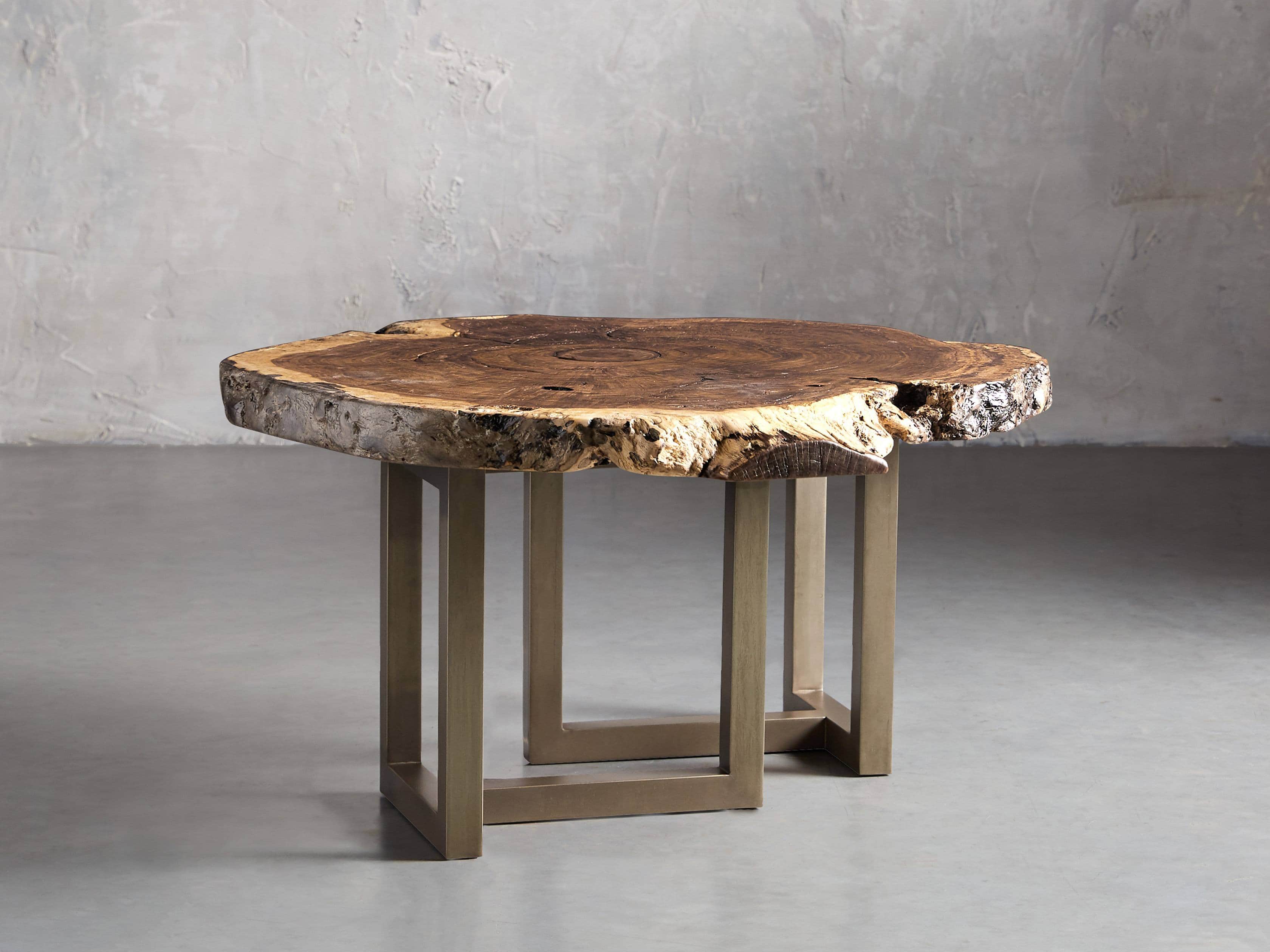 36" One of a Kind Red Oak Live Edge Coffee Table with Brass Base