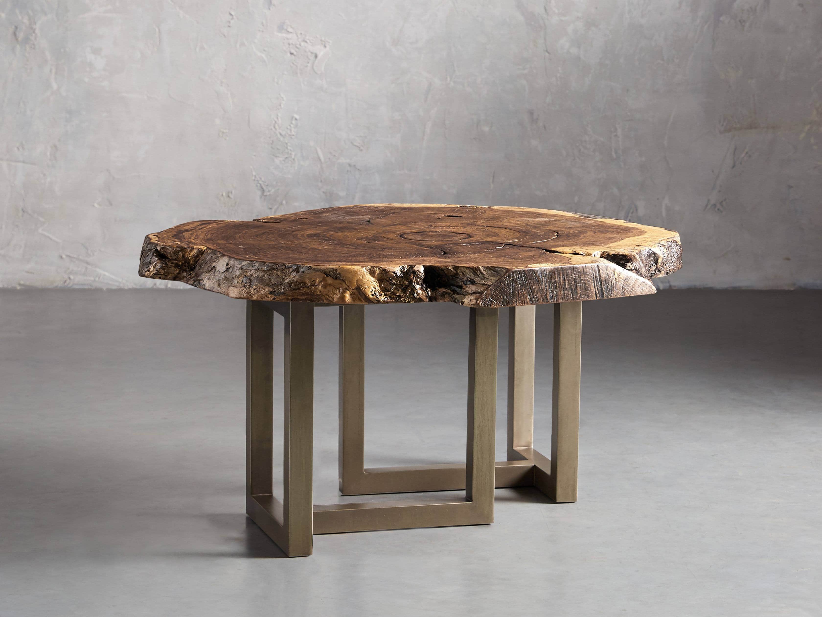 36" One of a Kind Red Oak Live Edge Coffee Table with Brass Base