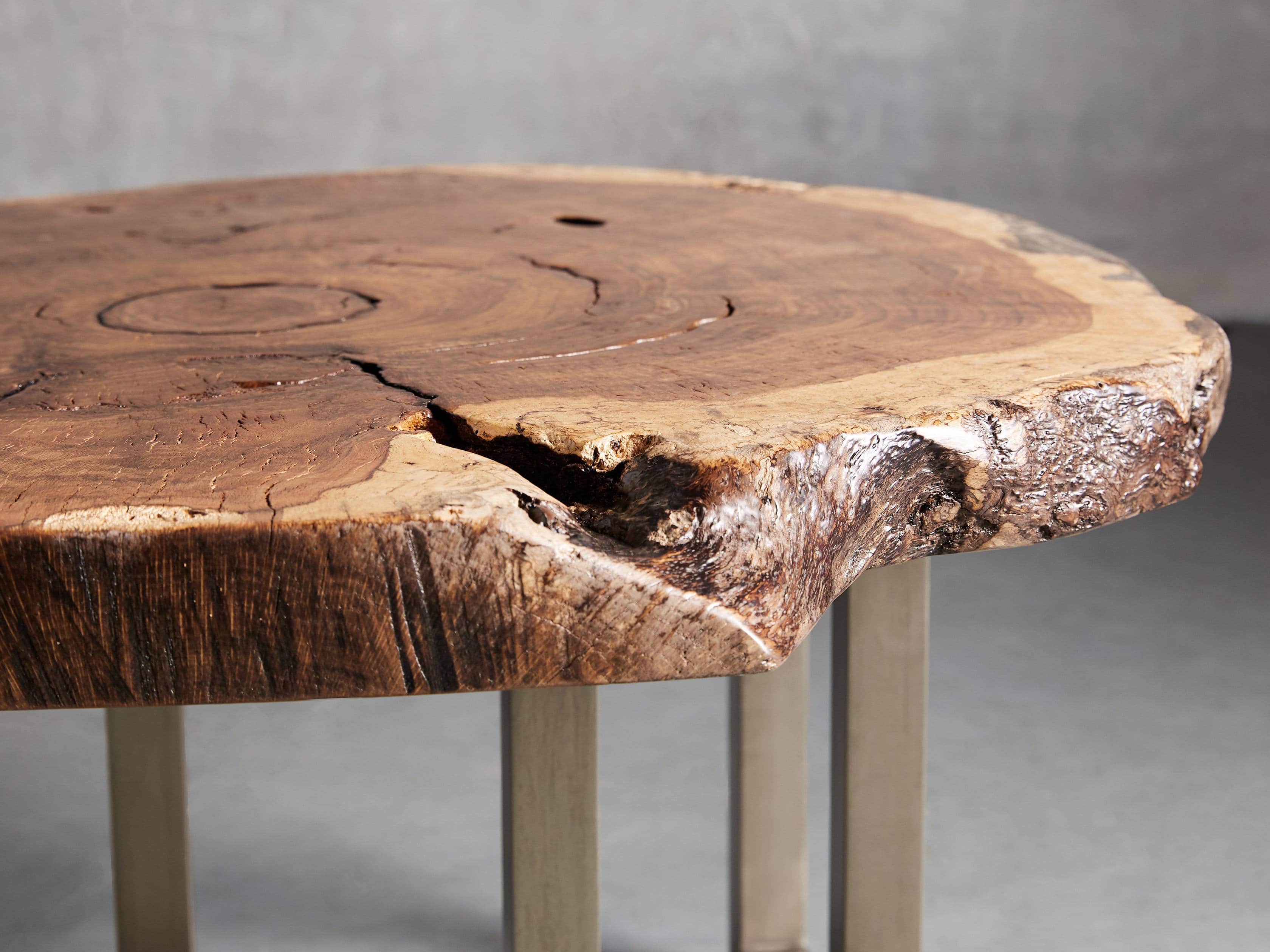 36" One of a Kind Red Oak Live Edge Coffee Table with Brass Base