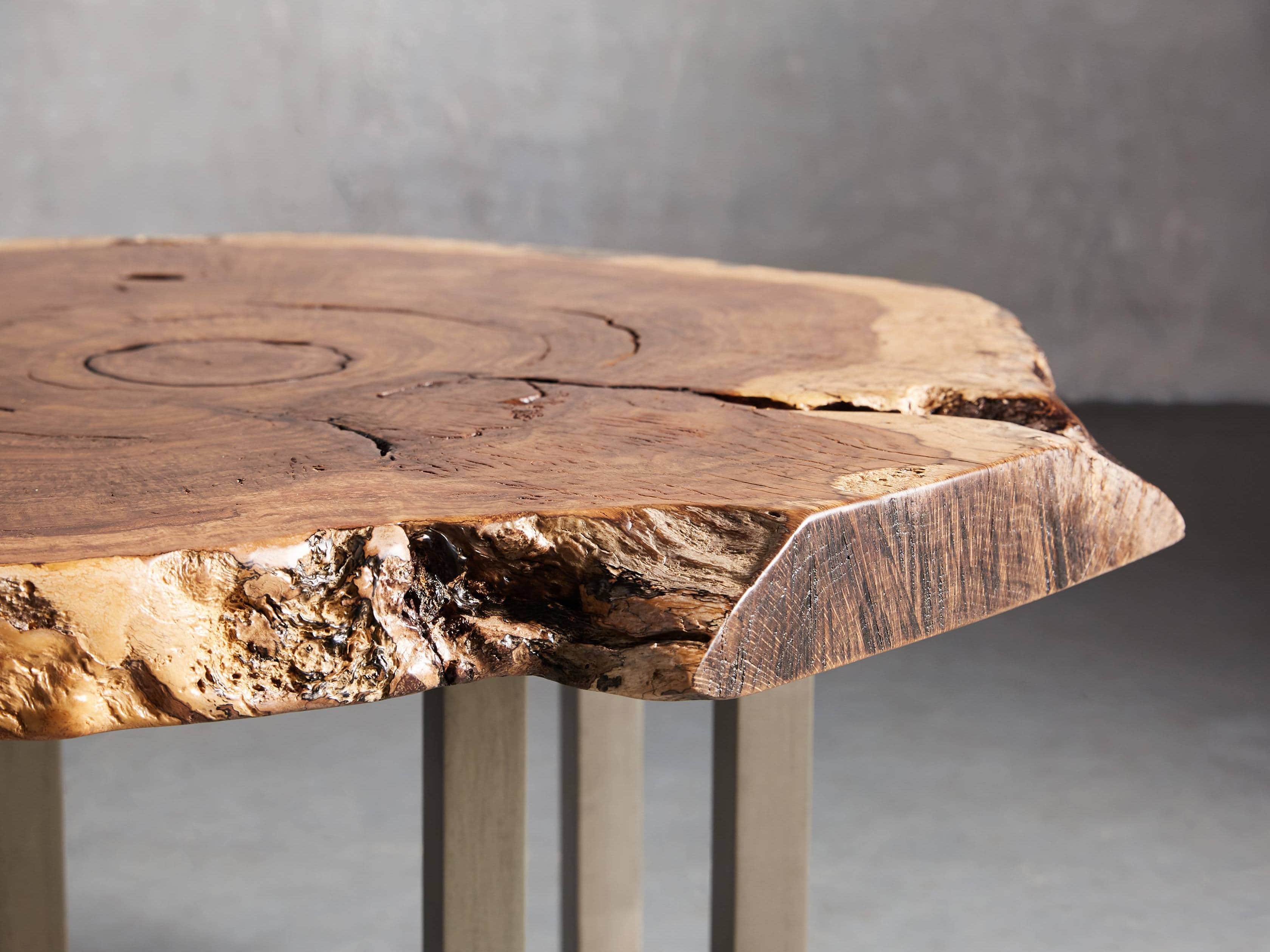 36" One of a Kind Red Oak Live Edge Coffee Table with Brass Base