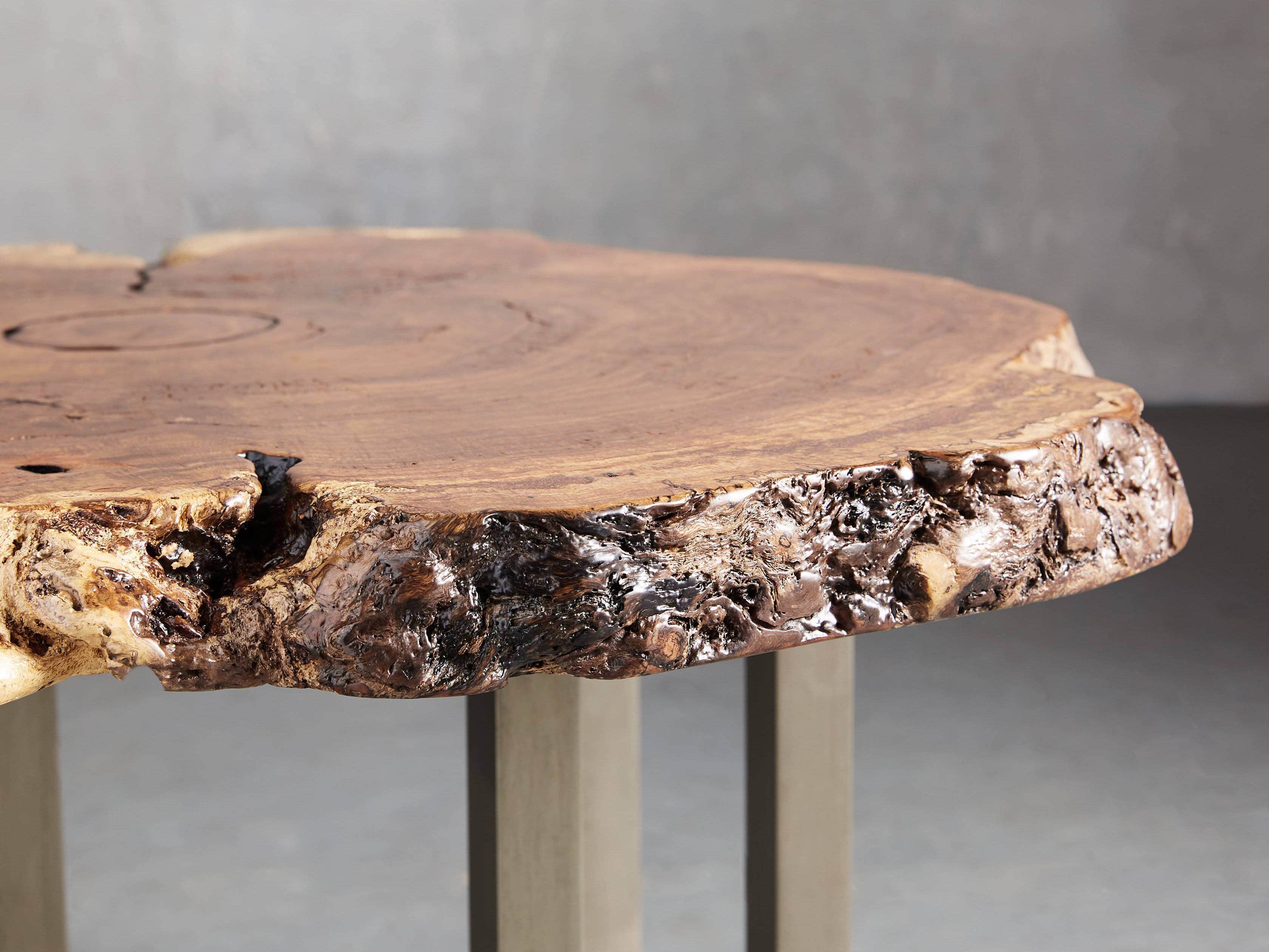 36" One of a Kind Red Oak Live Edge Coffee Table with Brass Base
